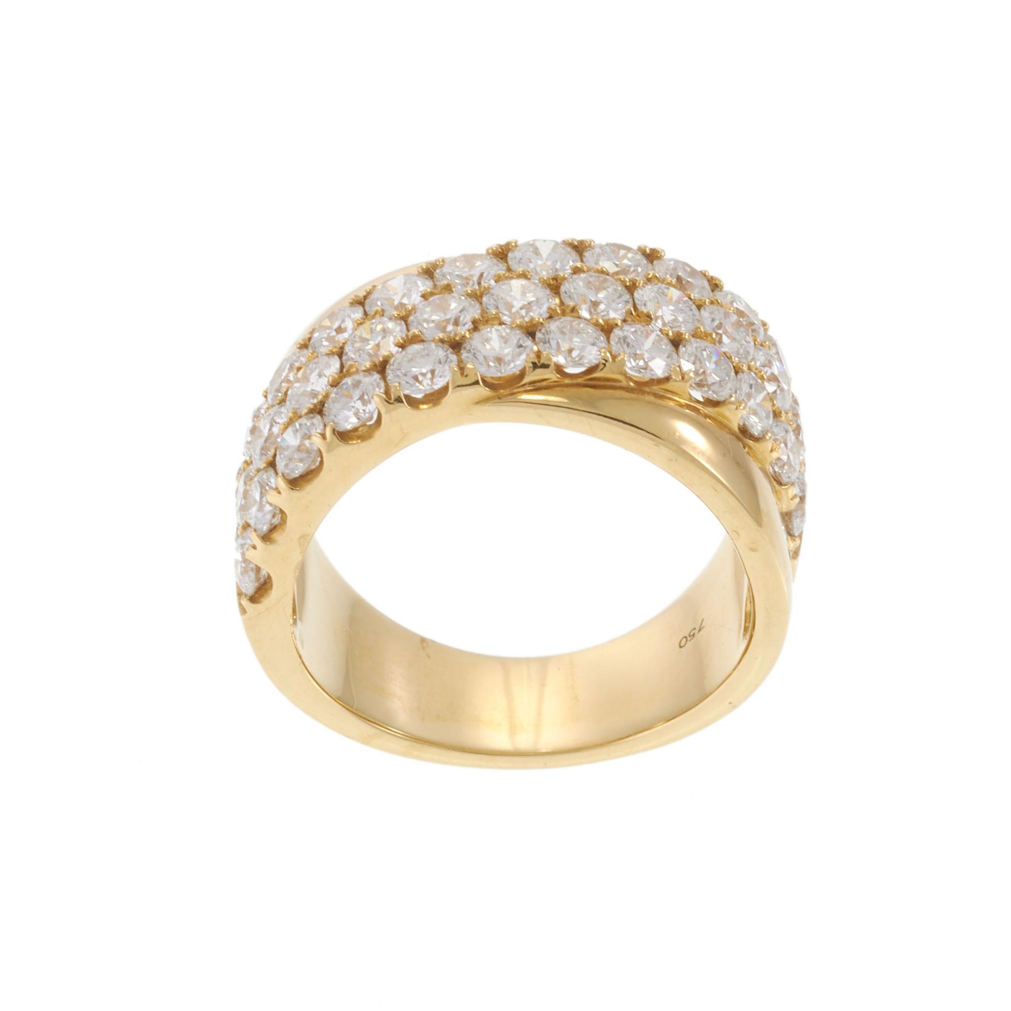 18KT Yellow Gold Three-Row Pavé Diamond Crossover Band Ring