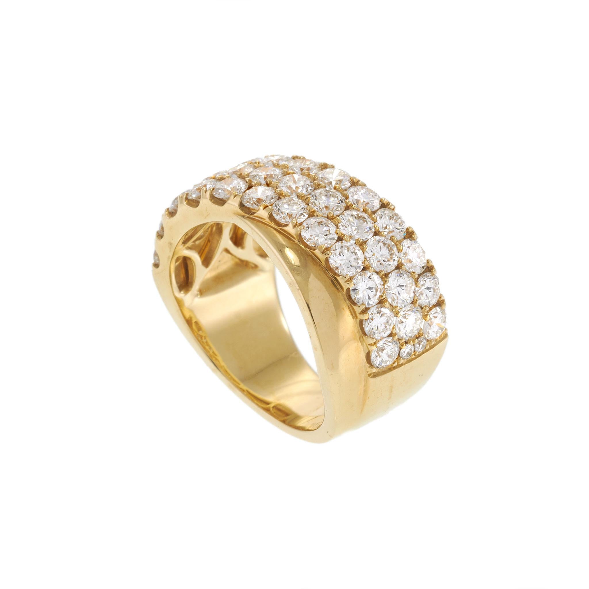 18KT Yellow Gold Three-Row Pavé Diamond Crossover Band Ring