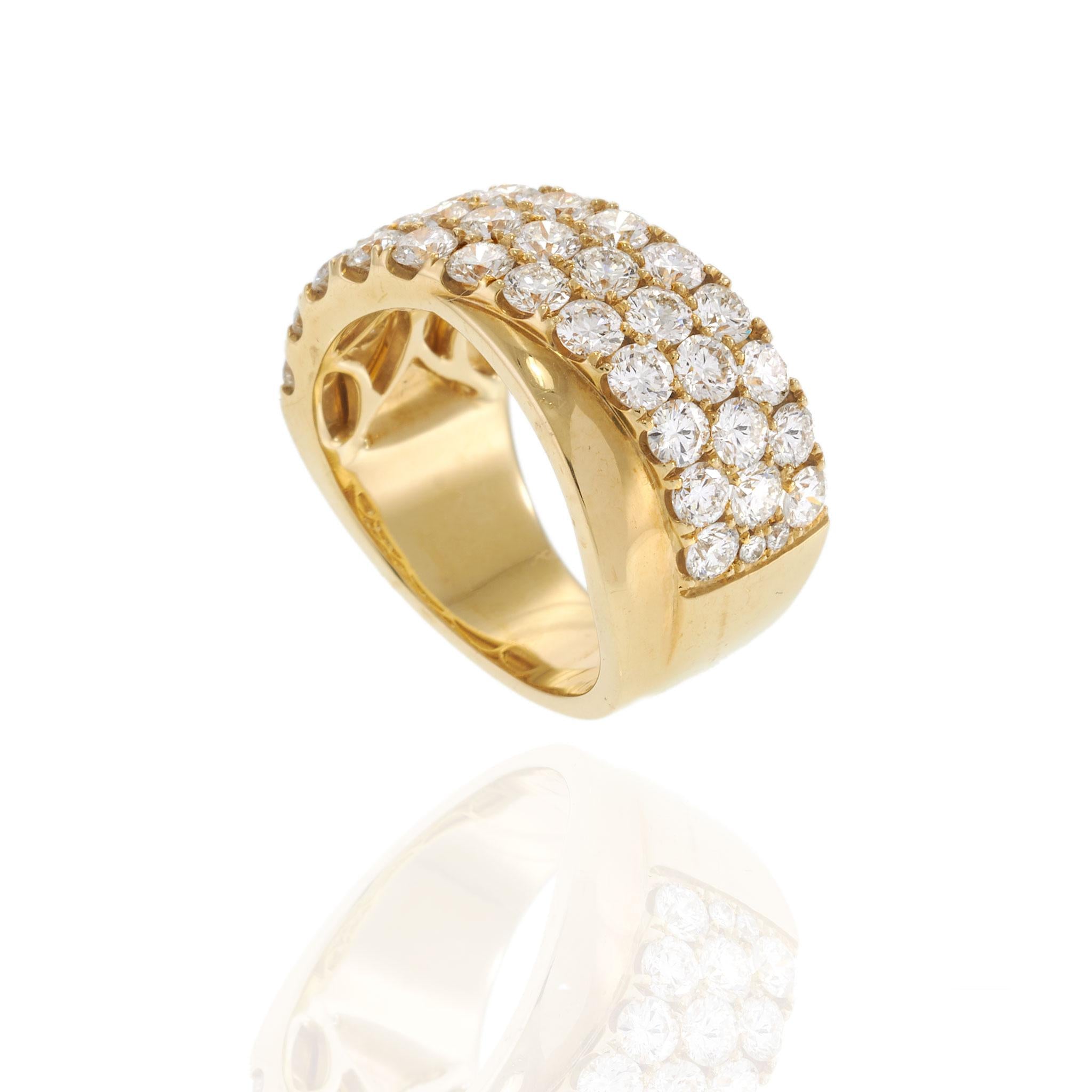 18KT Yellow Gold Three-Row Pavé Diamond Crossover Band Ring