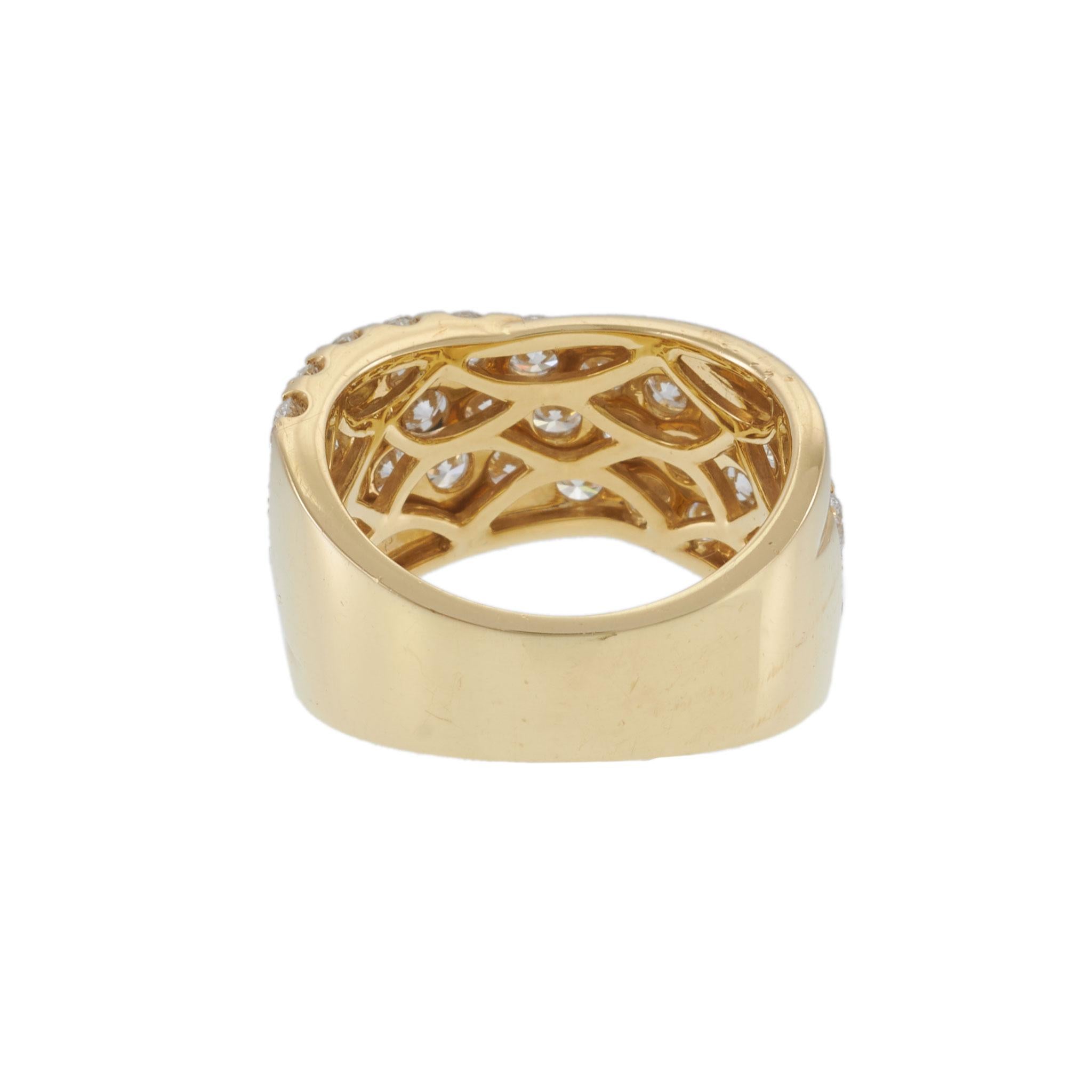 18KT Yellow Gold Three-Row Pavé Diamond Crossover Band Ring