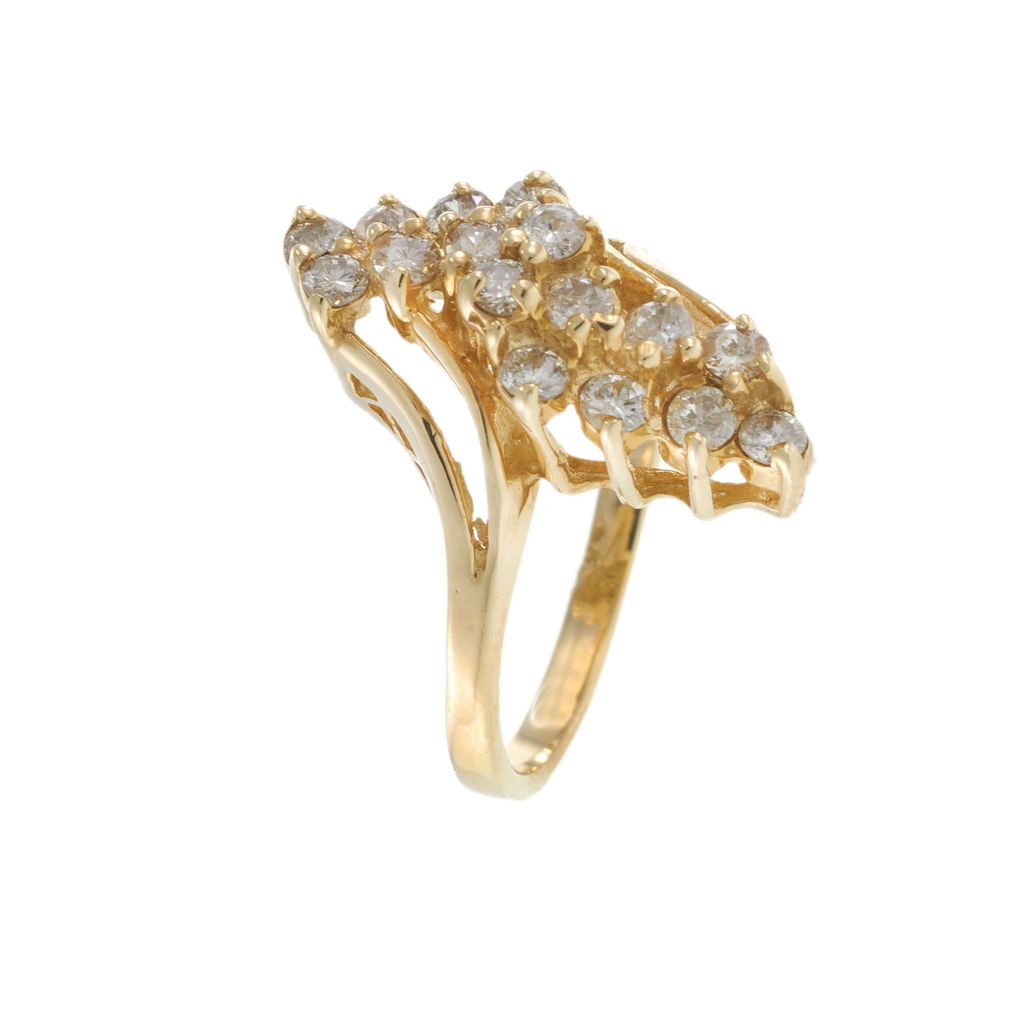 Vintage Retro 14KT Yellow Gold Marquise Diamond Cluster Ring 0.75CT