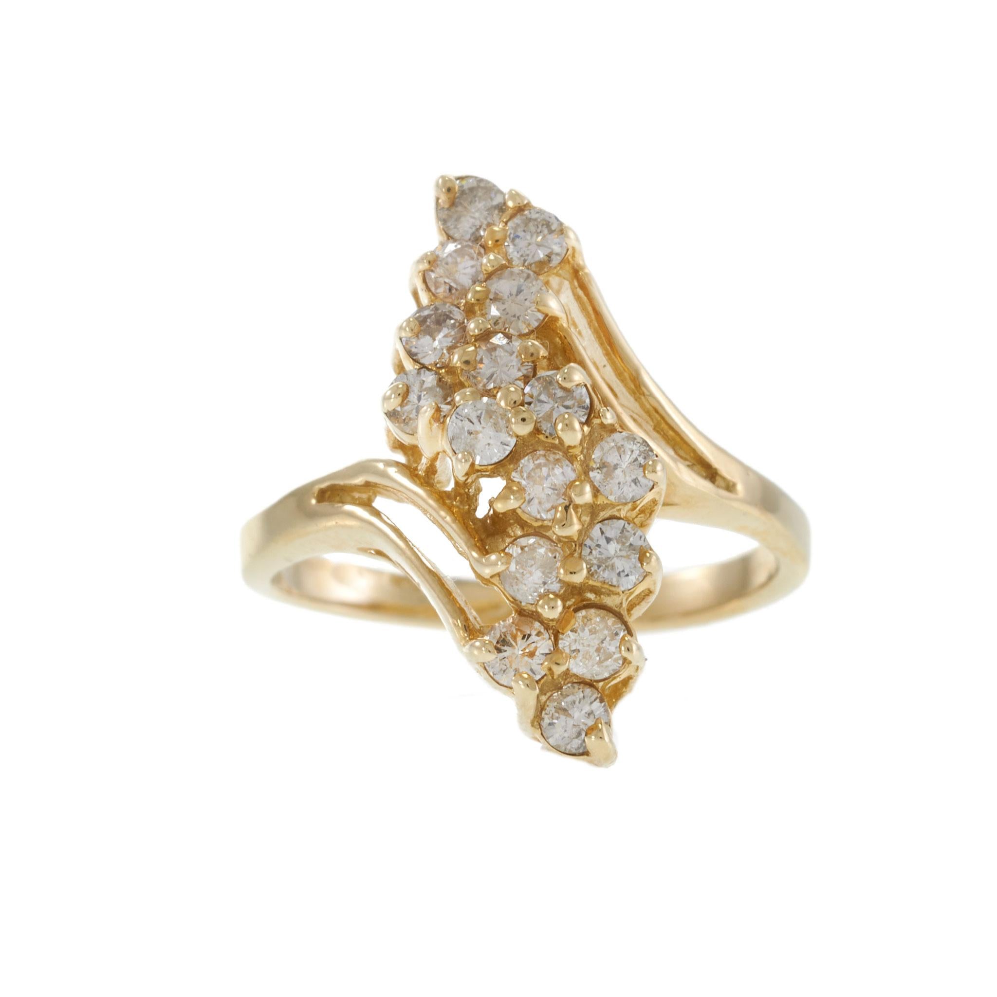 Vintage Retro 14KT Yellow Gold Marquise Diamond Cluster Ring 0.75CT