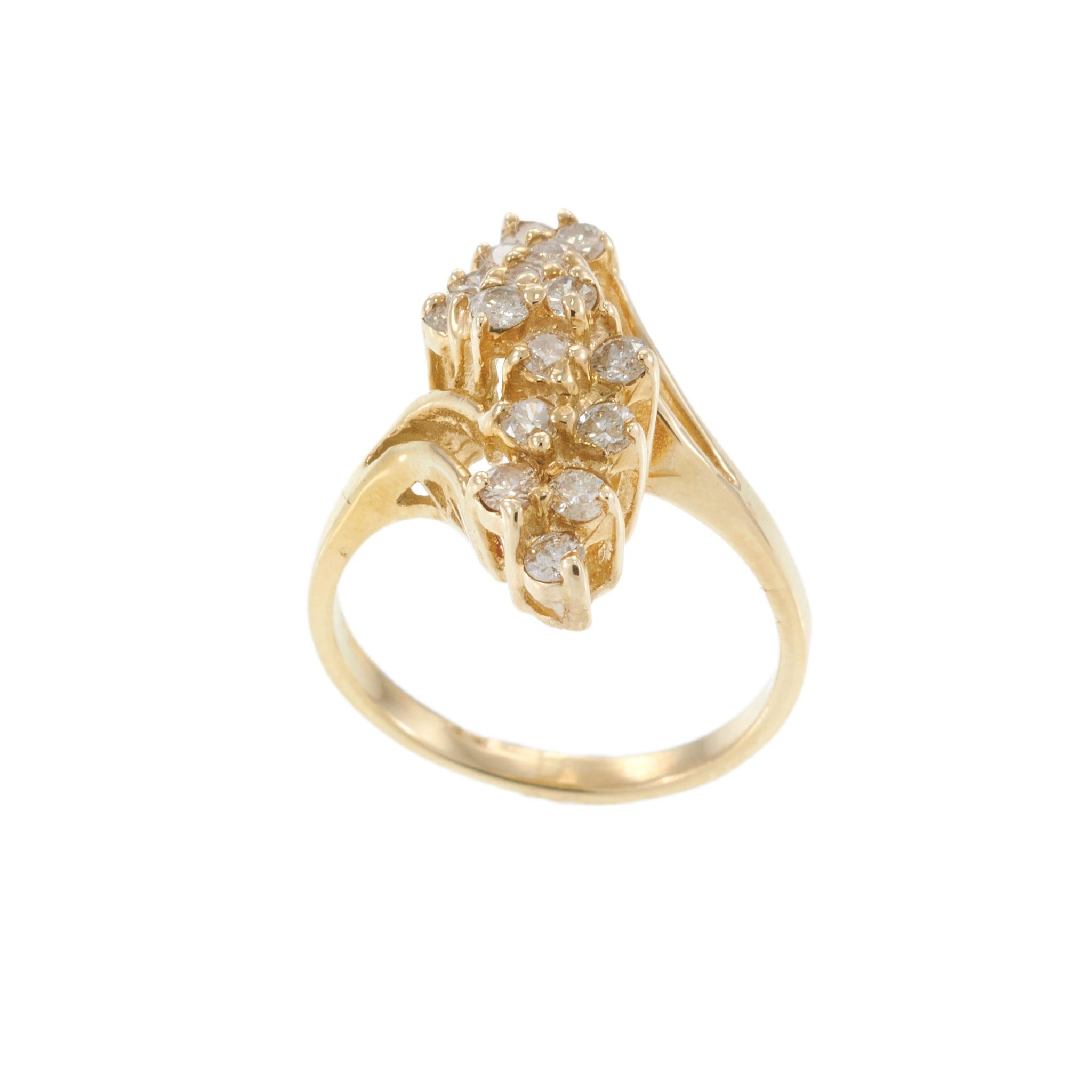 Vintage Retro 14KT Yellow Gold Marquise Diamond Cluster Ring 0.75CT