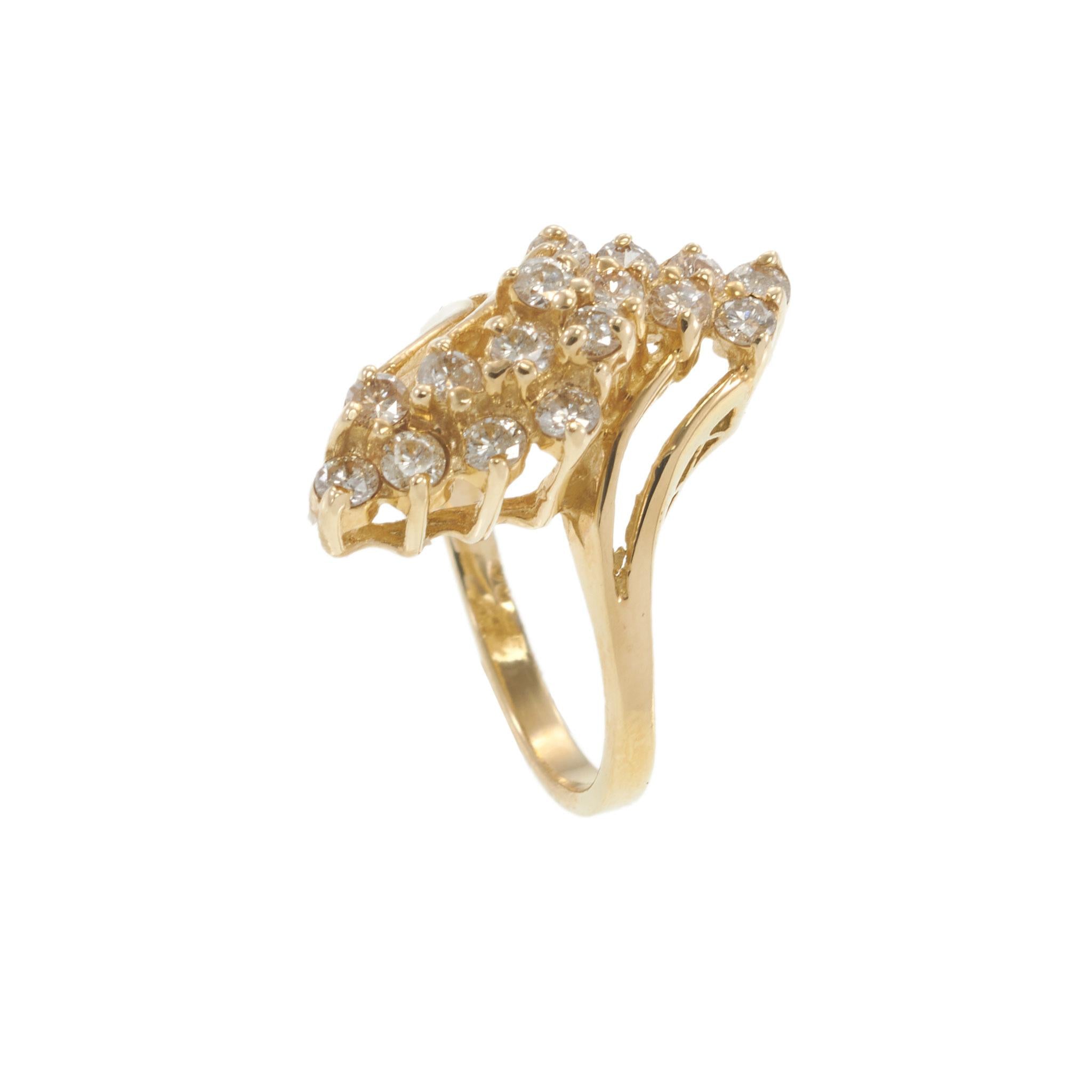 Vintage Retro 14KT Yellow Gold Marquise Diamond Cluster Ring 0.75CT