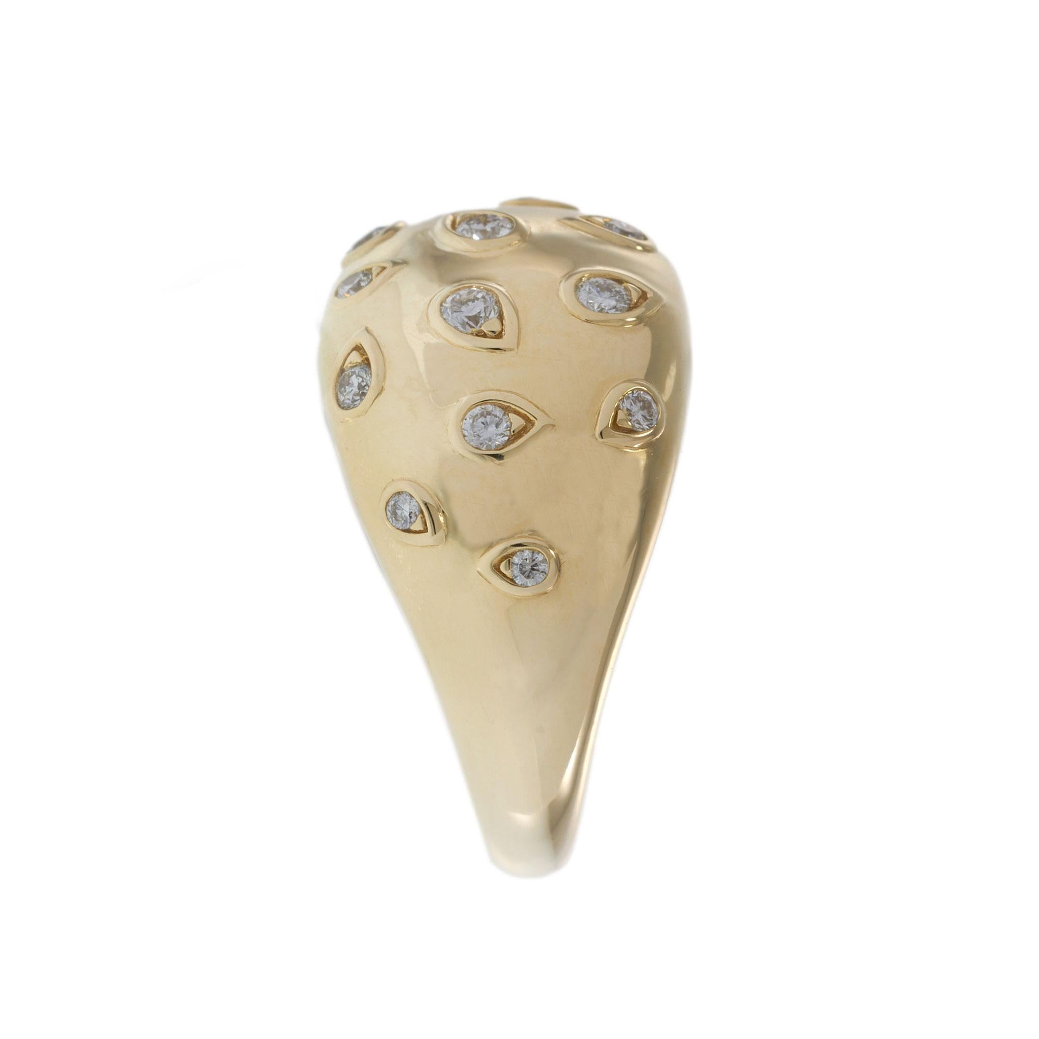 14KT Yellow Gold Diamond Scattered Teardrop Bezel Dome Ring