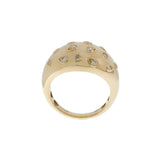 14KT Yellow Gold Diamond Scattered Teardrop Bezel Dome Ring