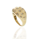14KT Yellow Gold Diamond Scattered Teardrop Bezel Dome Ring