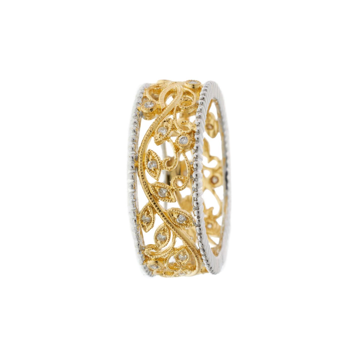 18KT Two-Tone Floral Filigree Diamond Band Ring