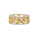 18KT Two-Tone Floral Filigree Diamond Band Ring