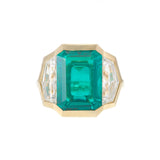 14KT Yellow Gold Lab Grown Emerald and Trapezoid Diamond Cocktail Ring