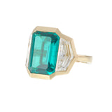 14KT Yellow Gold Lab Grown Emerald and Trapezoid Diamond Cocktail Ring
