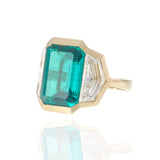 14KT Yellow Gold Lab Grown Emerald and Trapezoid Diamond Cocktail Ring