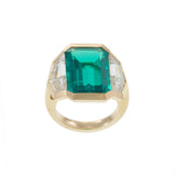 14KT Yellow Gold Lab Grown Emerald and Trapezoid Diamond Cocktail Ring
