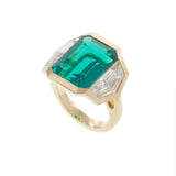 14KT Yellow Gold Lab Grown Emerald and Trapezoid Diamond Cocktail Ring
