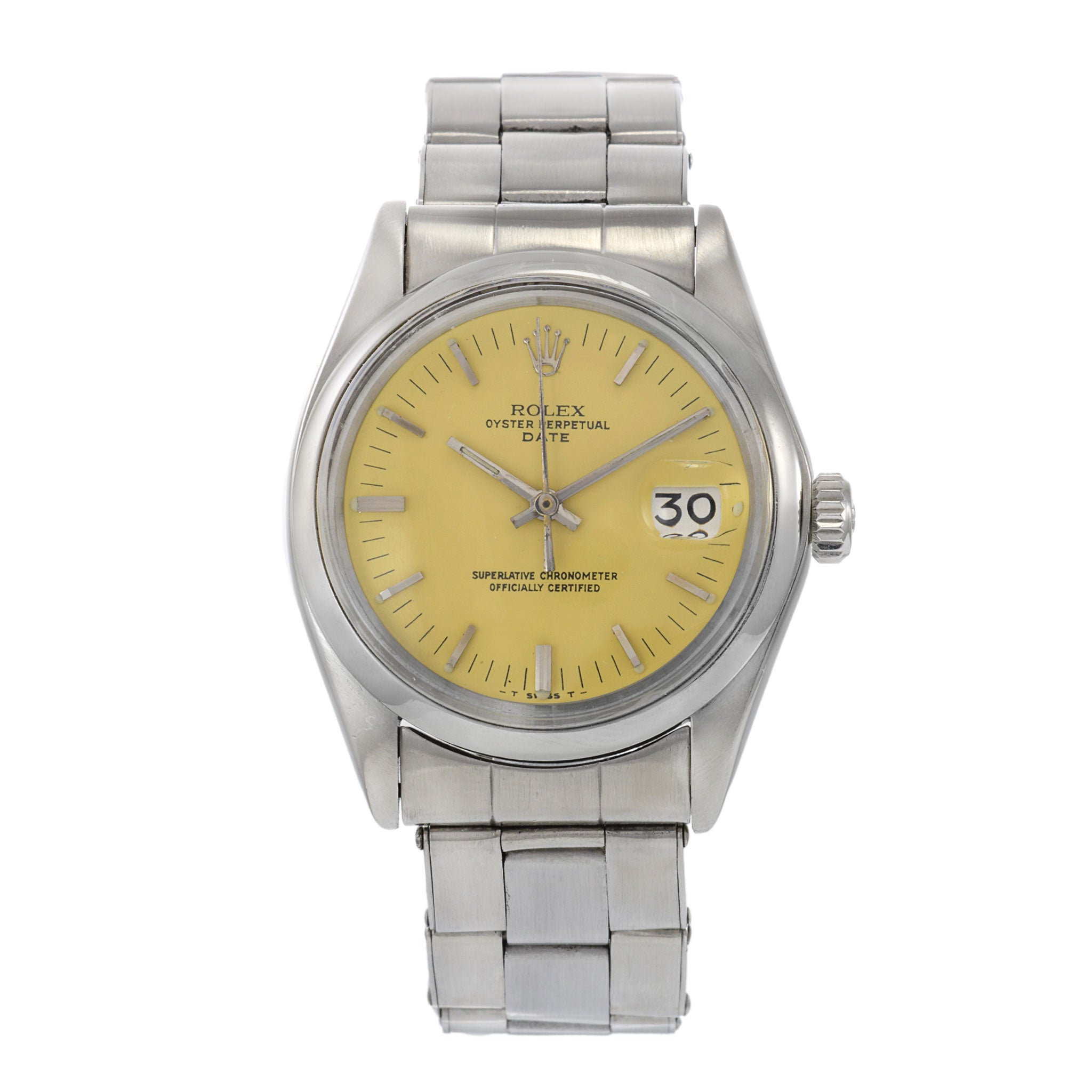 Vintage 1973 Rolex Date Reference 1500 Custom Yellow Dial Automatic Wa