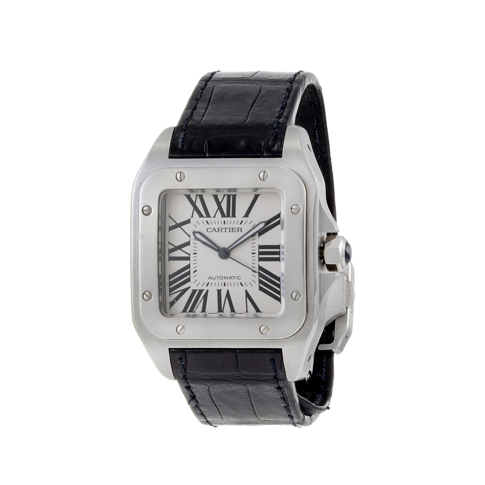 Cartier Santos 100 XL Steel White Roman Dial Automatic Watch W20073X8
