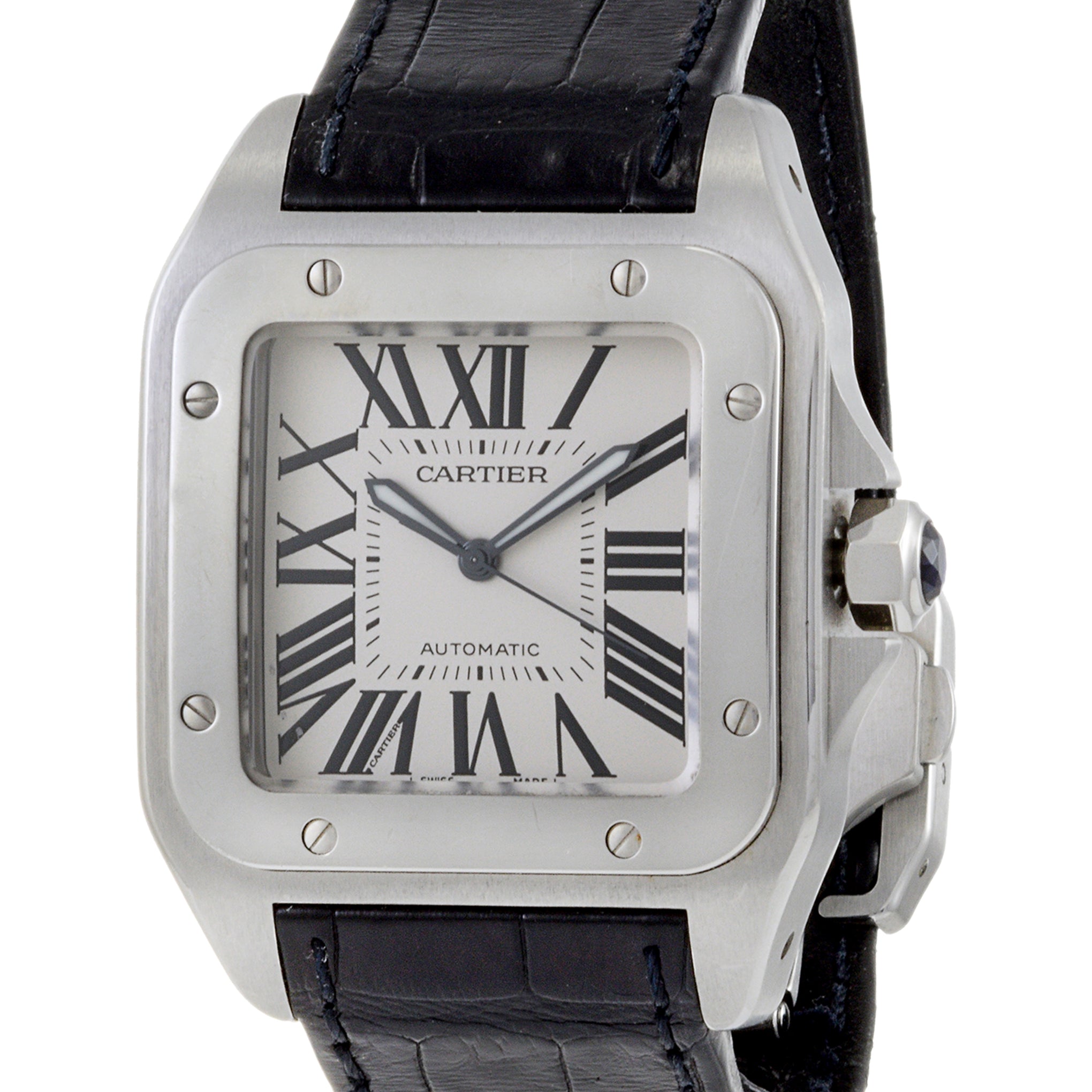 Cartier Santos 100 XL Steel White Roman Dial Automatic Watch W20073X8