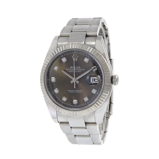 Rolex Datejust 41 Stainless Steel With 18K White Gold Bezel Factory Diamond Dial