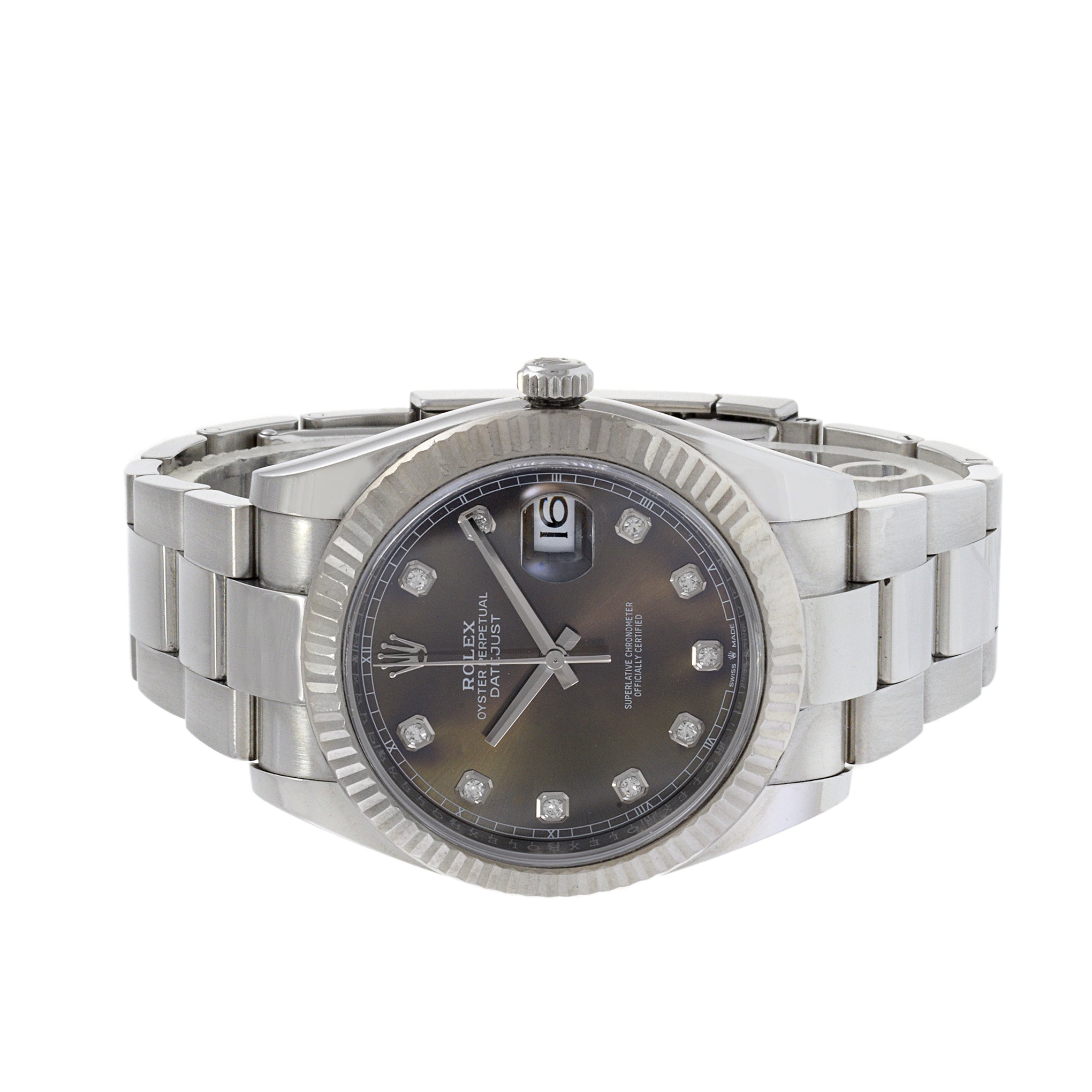 Rolex Datejust 41 Stainless Steel With 18K White Gold Bezel Factory Diamond Dial