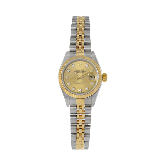Rolex Lady Datejust Two Tone Factory Applied Diamond Dial Watch