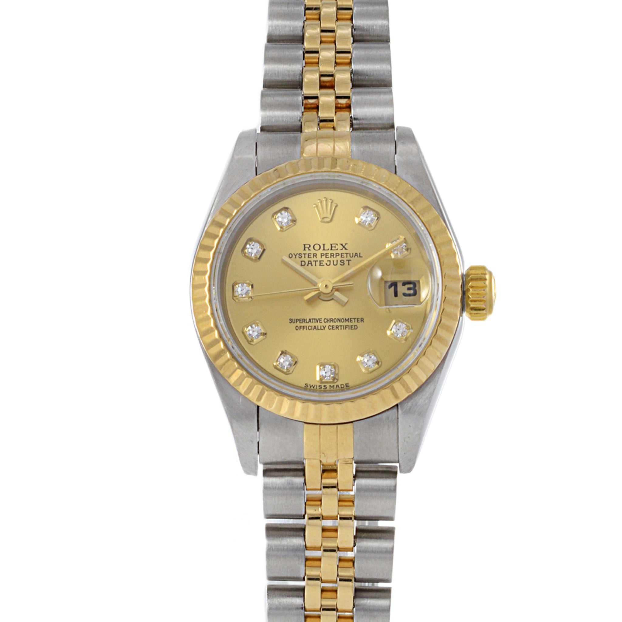 Rolex Lady Datejust Two Tone Factory Applied Diamond Dial Watch