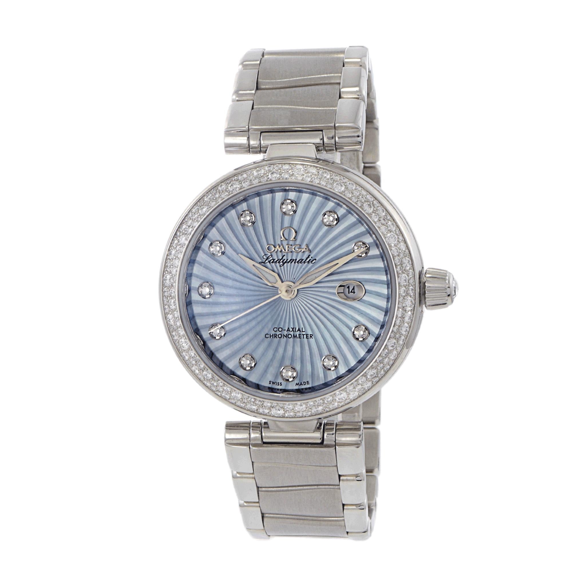 Omega De Ville Ladymatic Blue MOP Diamond Dial Ladies Watch 425.35.34.20.57.002