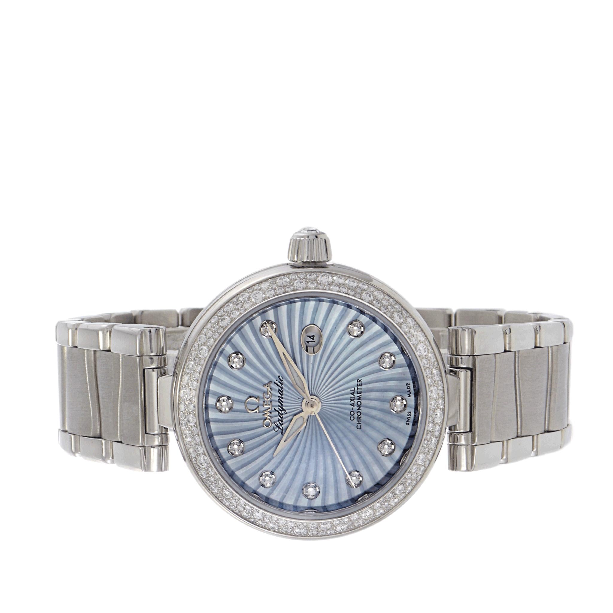 Omega De Ville Ladymatic Blue MOP Diamond Dial Ladies Watch 425.35.34.20.57.002