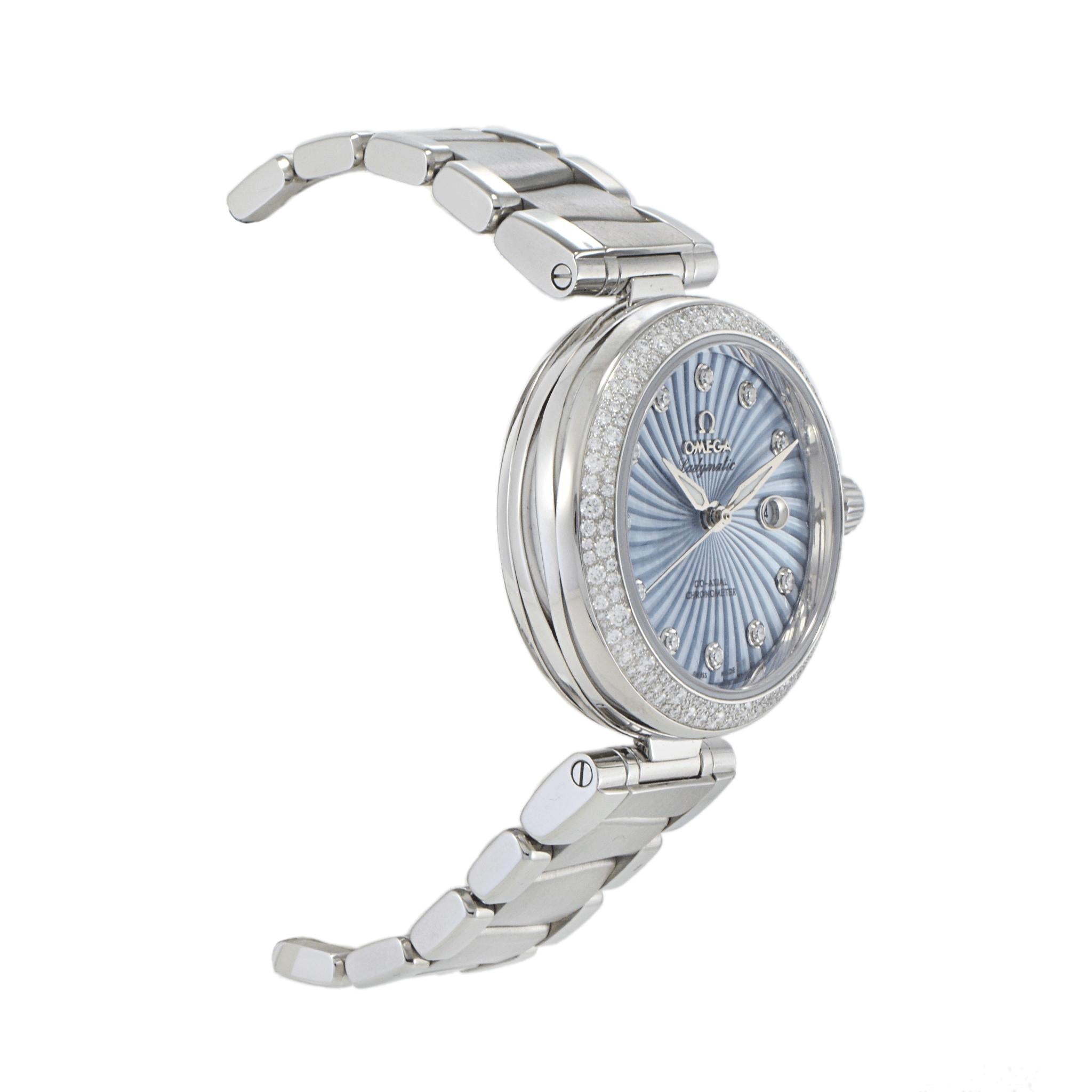 Omega De Ville Ladymatic Blue MOP Diamond Dial Ladies Watch 425.35.34.20.57.002