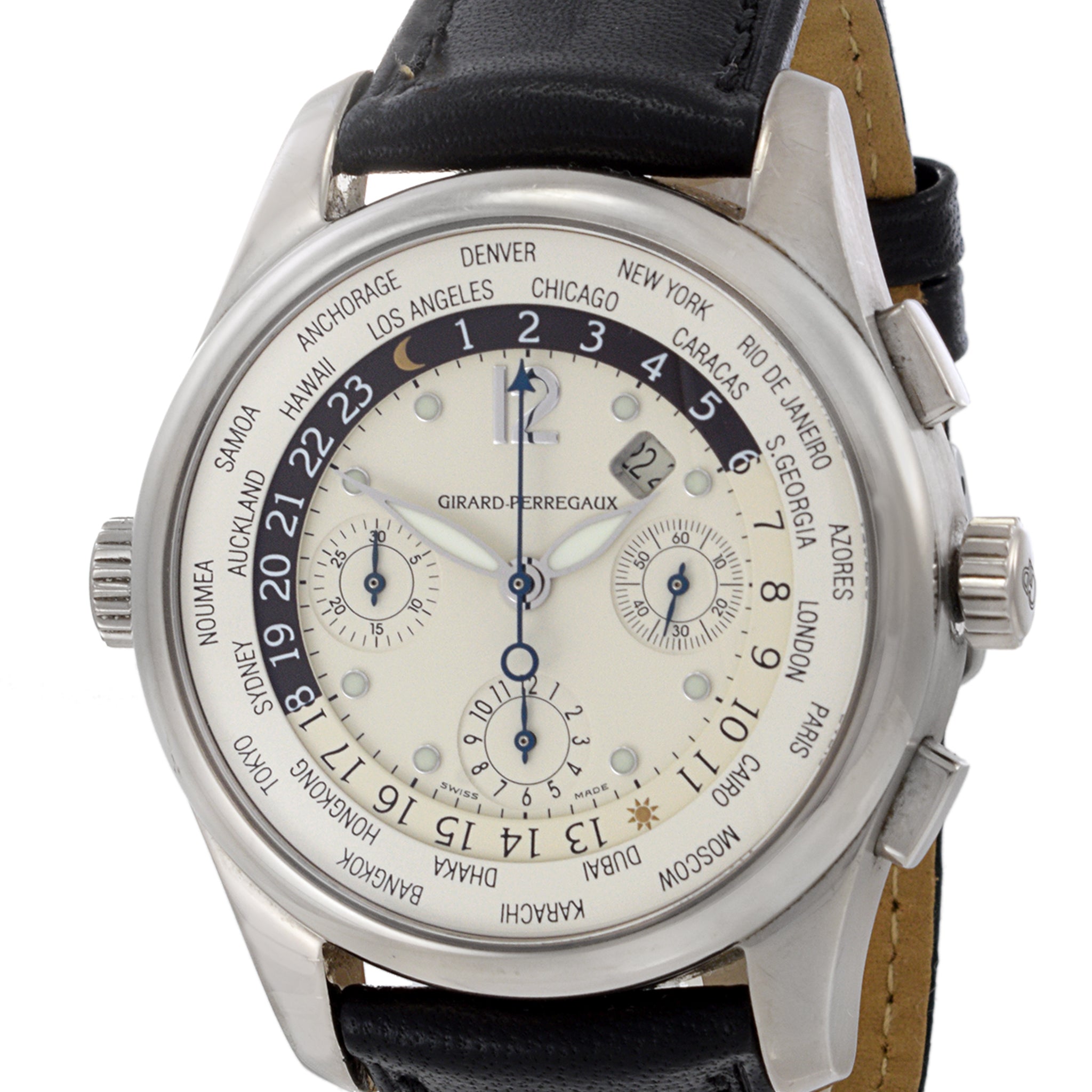 Girard Perregaux World Time Watch 4980 18KT White Gold Louis Martin Jewelers Rockefeller Center NYC