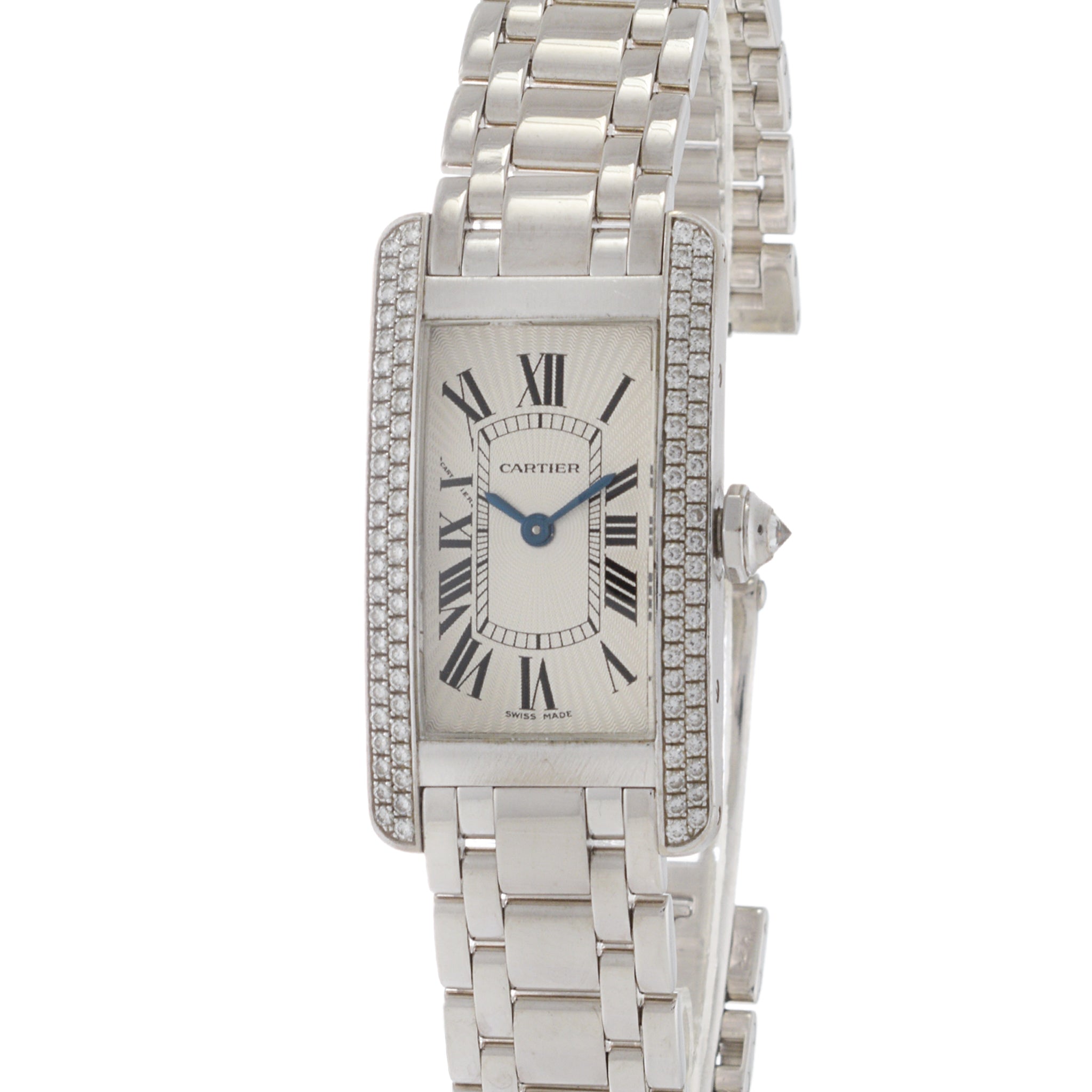 Cartier Tank Americaine White Gold Diamond Ladies Watch WB7018L1