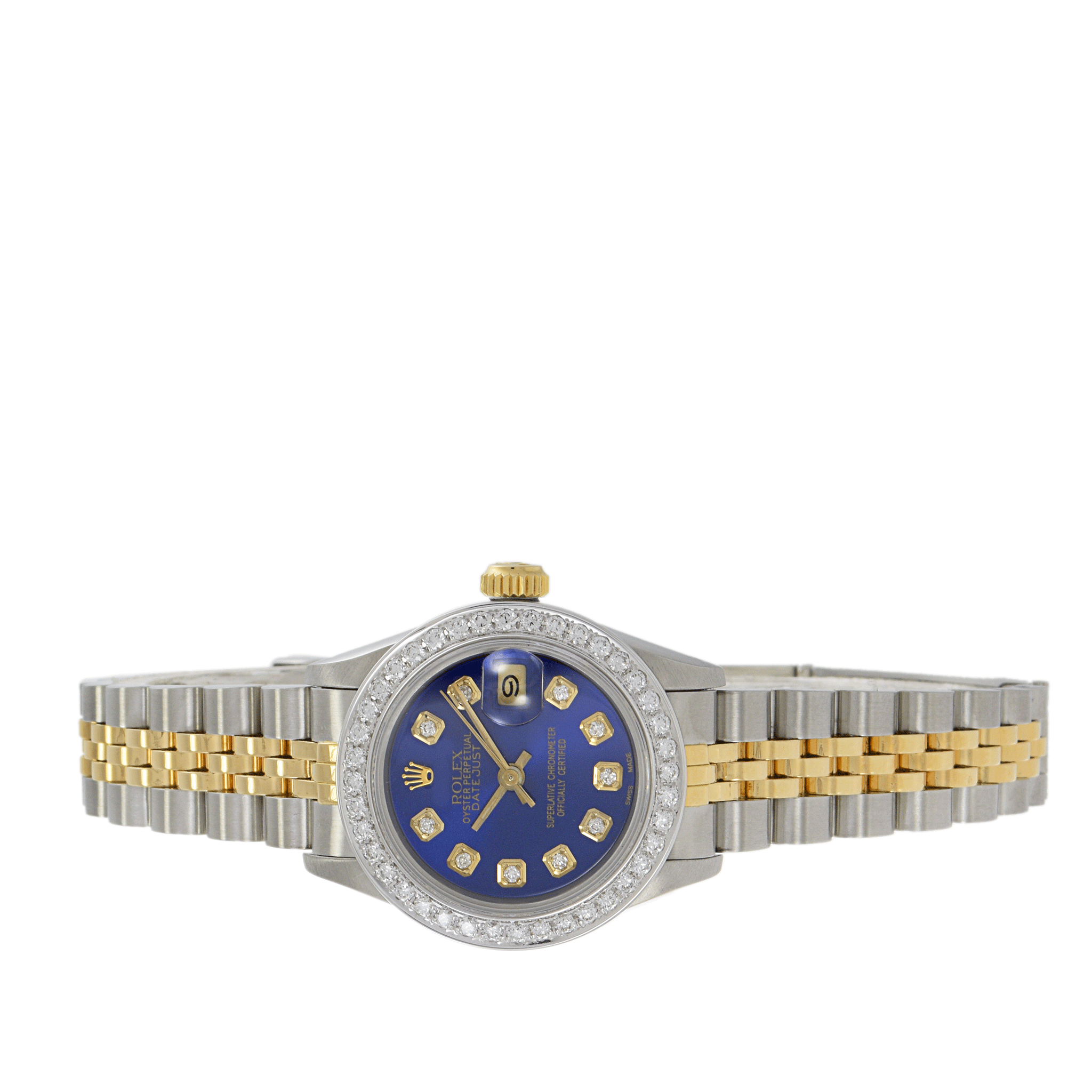 Rolex Ladies Datejust 26mm Two-Tone 69173 Custom Blue Diamond Dial and Bezel Watch