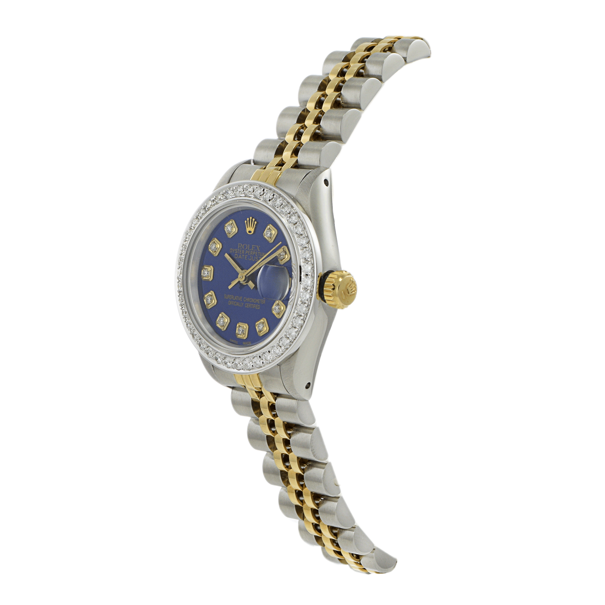 Rolex Ladies Datejust 26mm Two-Tone 69173 Custom Blue Diamond Dial and Bezel Watch