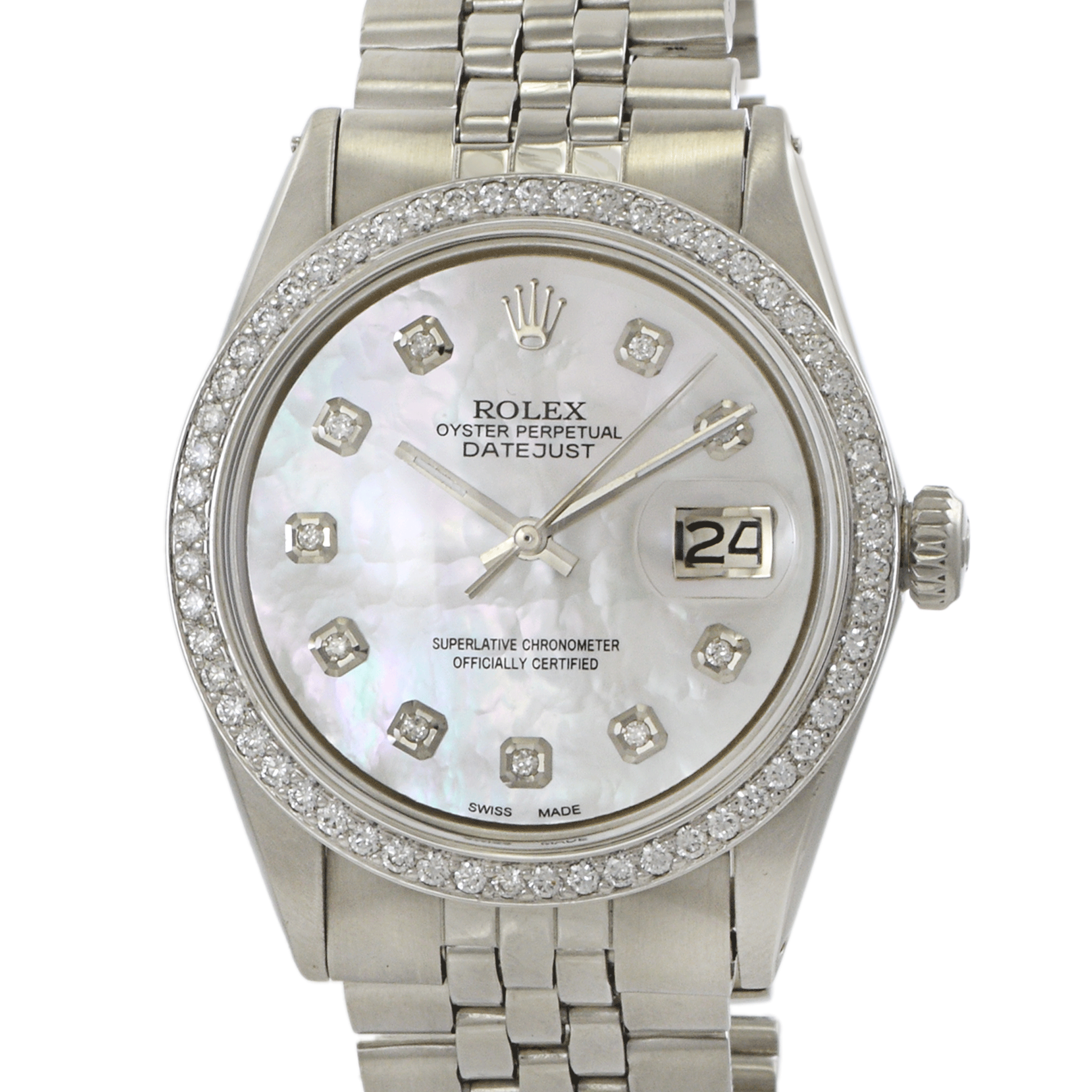 Rolex Datejust 36mm 1603 Custom Mother Of Pearl Diamond Dial and Bezel