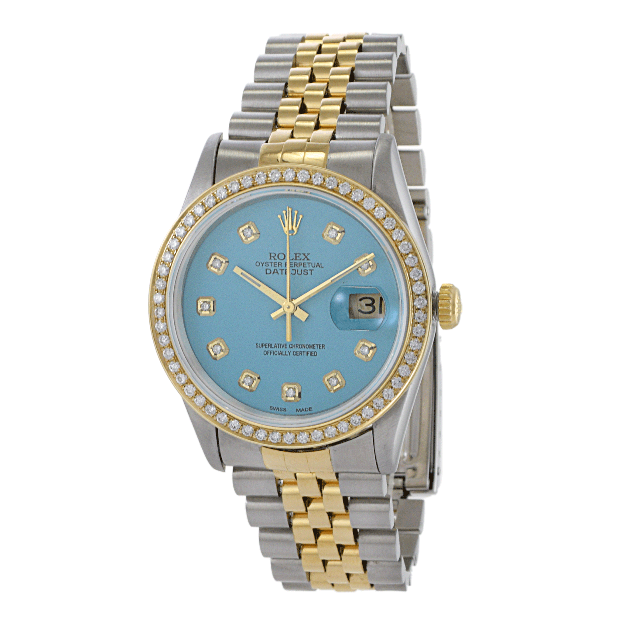 Rolex Datejust 36mm 16233 Custom Turquoise Dial with Diamond Features