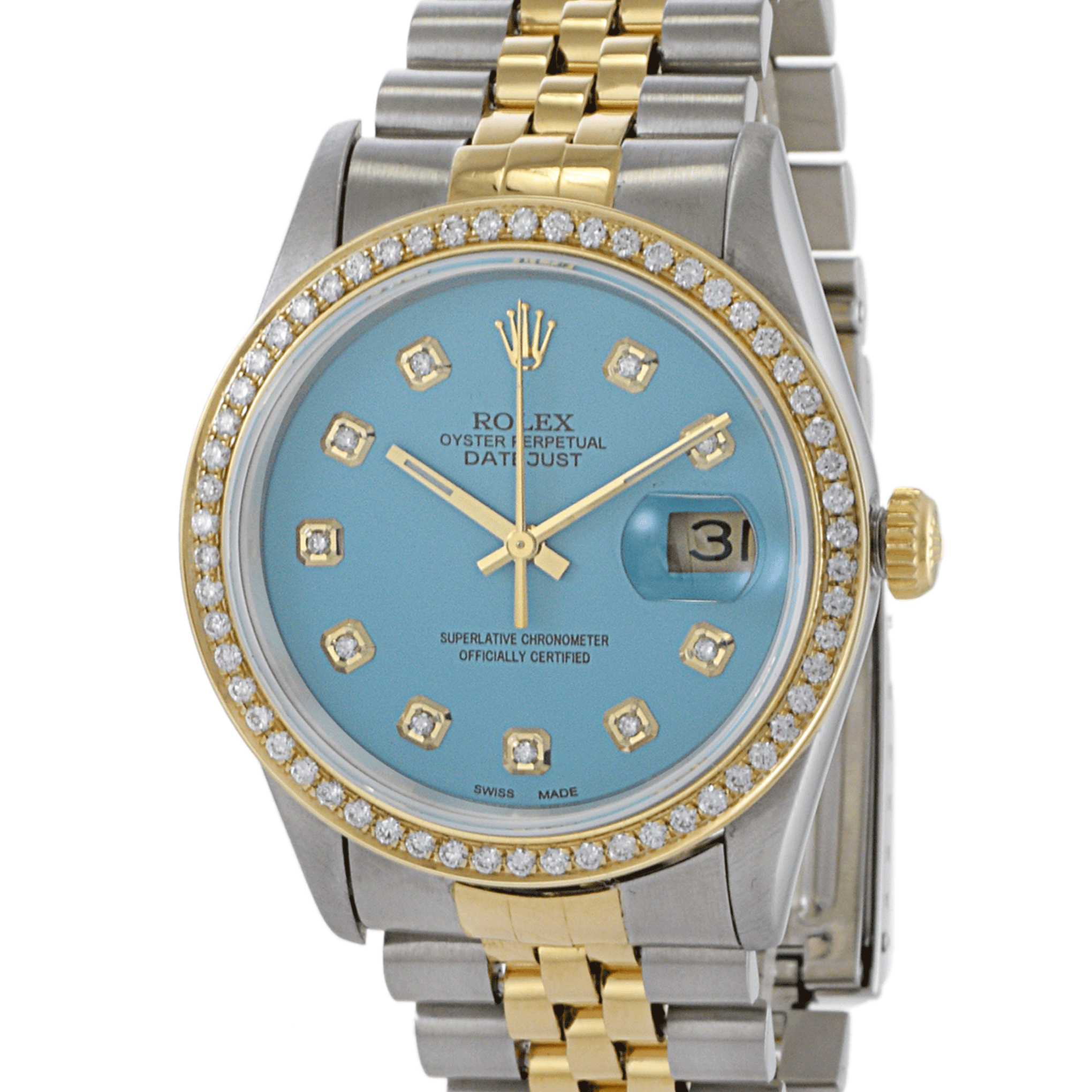 Rolex Datejust 36mm 16233 Custom Turquoise Dial with Diamond Features