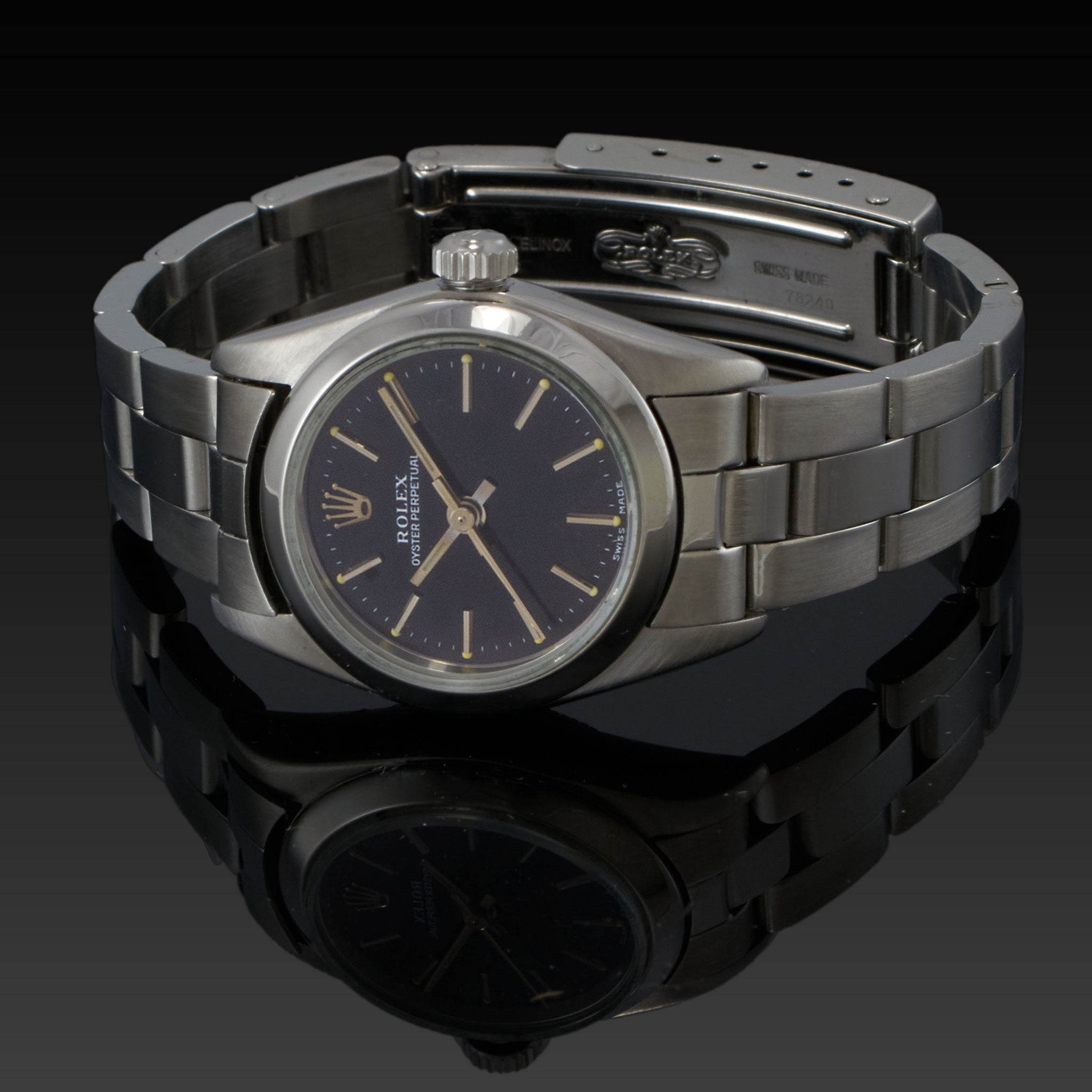Rolex Oyster Perpetual Black Dial 24mm Stainless Steel 76080 Watch