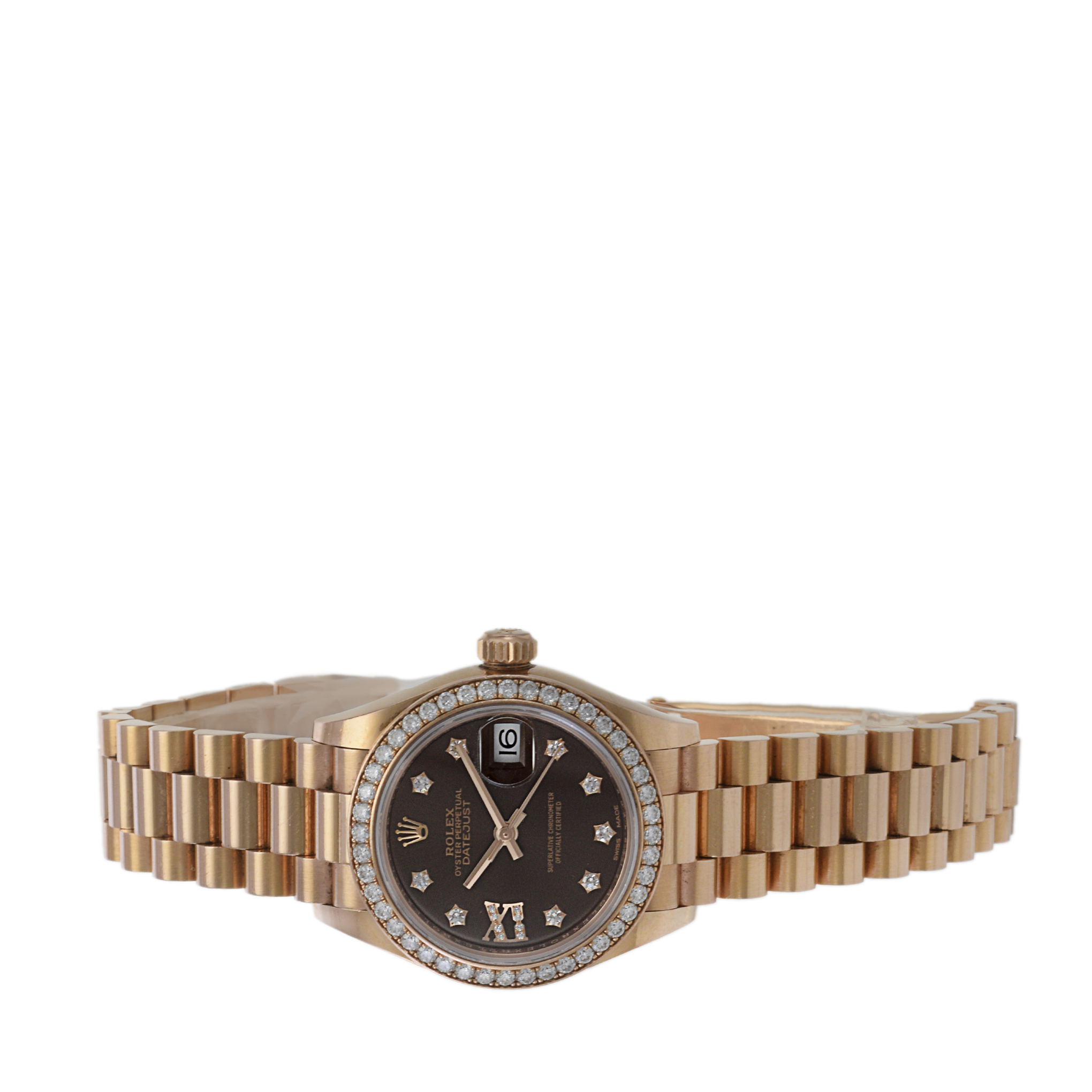 Rolex Datejust 28mm Everose Gold with Diamond Bezel and Chocolate Dial 279135RBR-0001