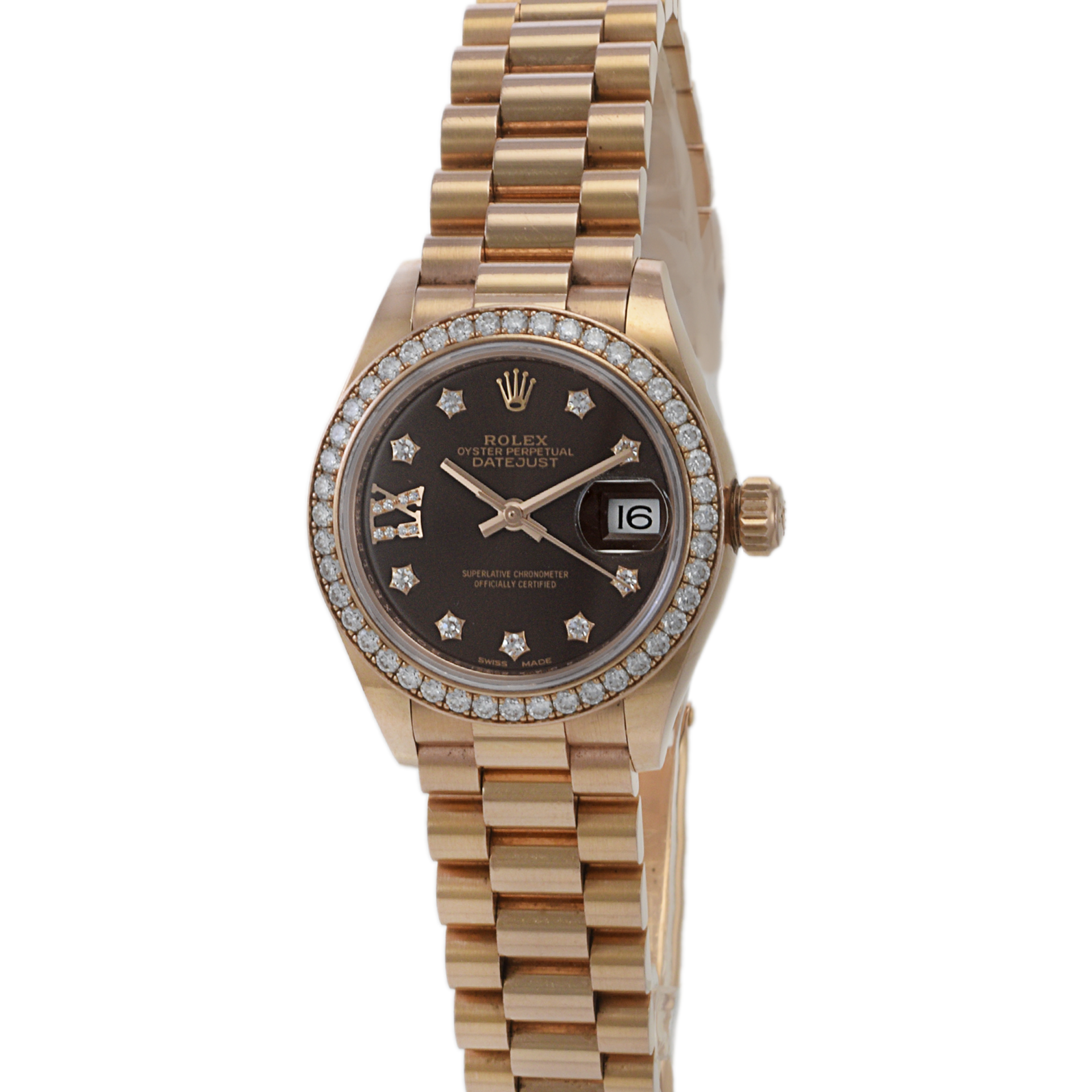 Rolex Datejust 28mm Everose Gold with Diamond Bezel and Chocolate Dial 279135RBR-0001