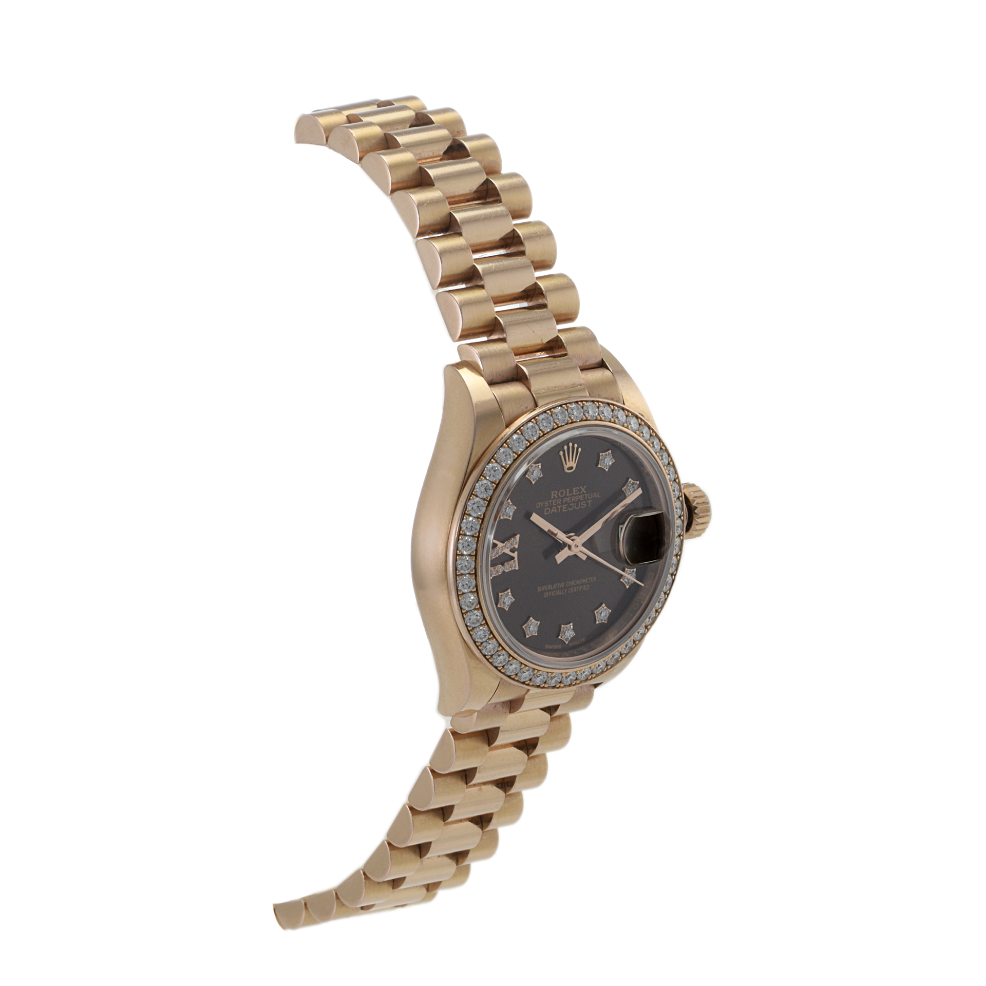 Rolex Datejust 28mm Everose Gold with Diamond Bezel and Chocolate Dial 279135RBR-0001