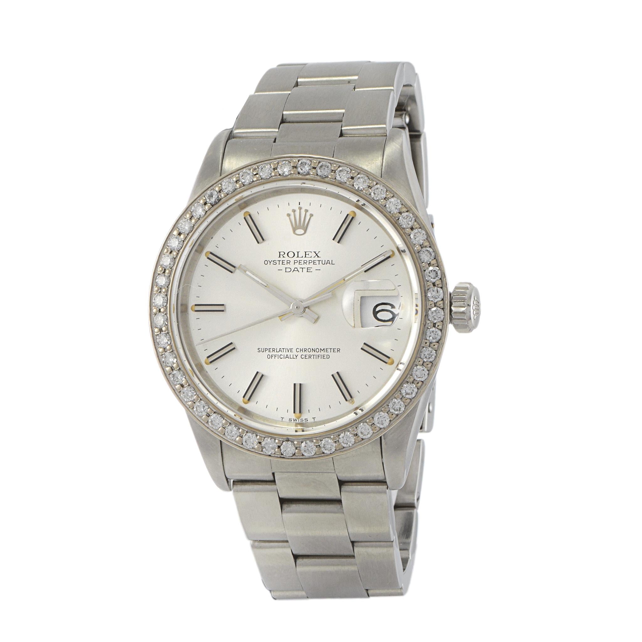 Rolex Oyster Perpetual Date Custom Diamond Bezel 15210