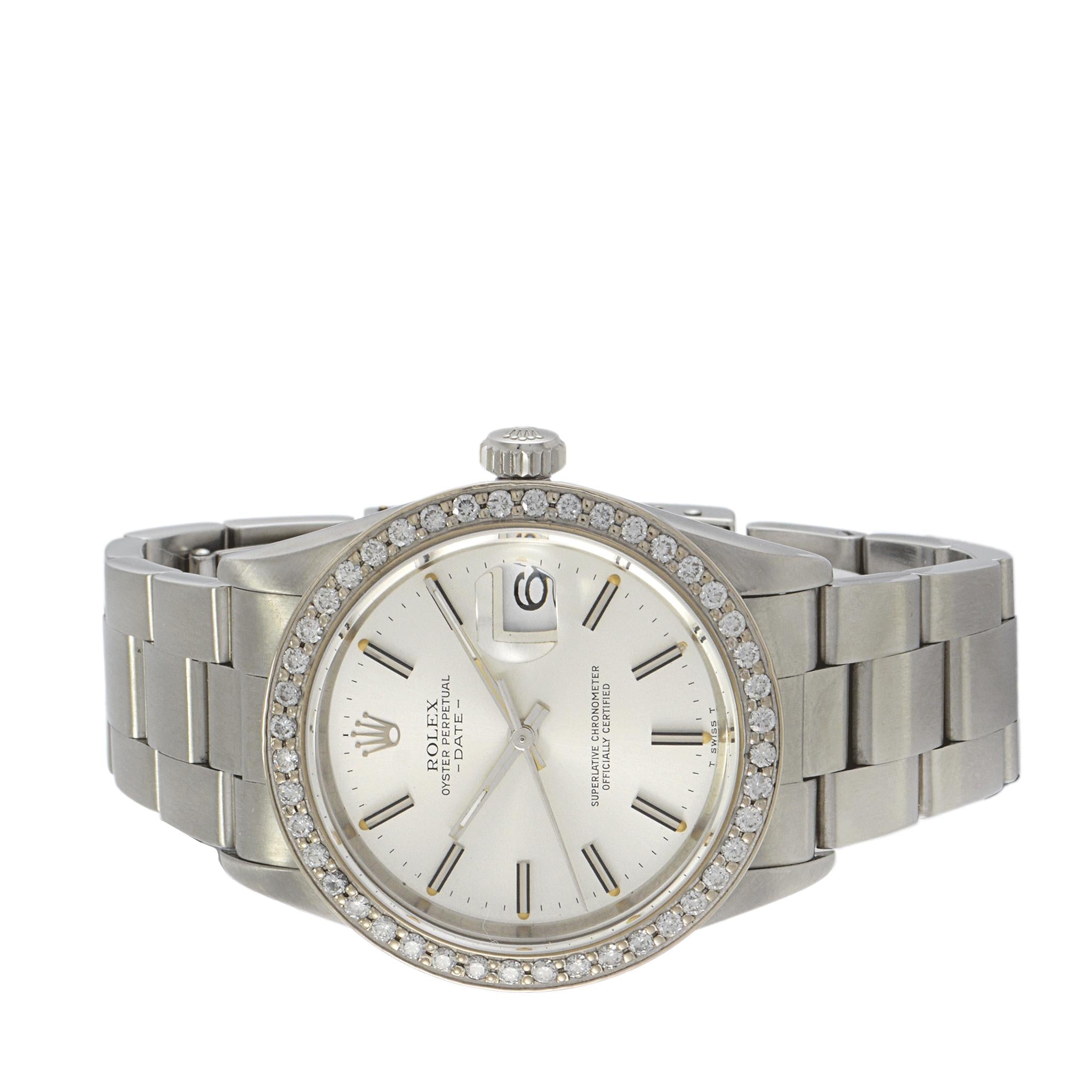 Rolex Oyster Perpetual Date Custom Diamond Bezel 15210