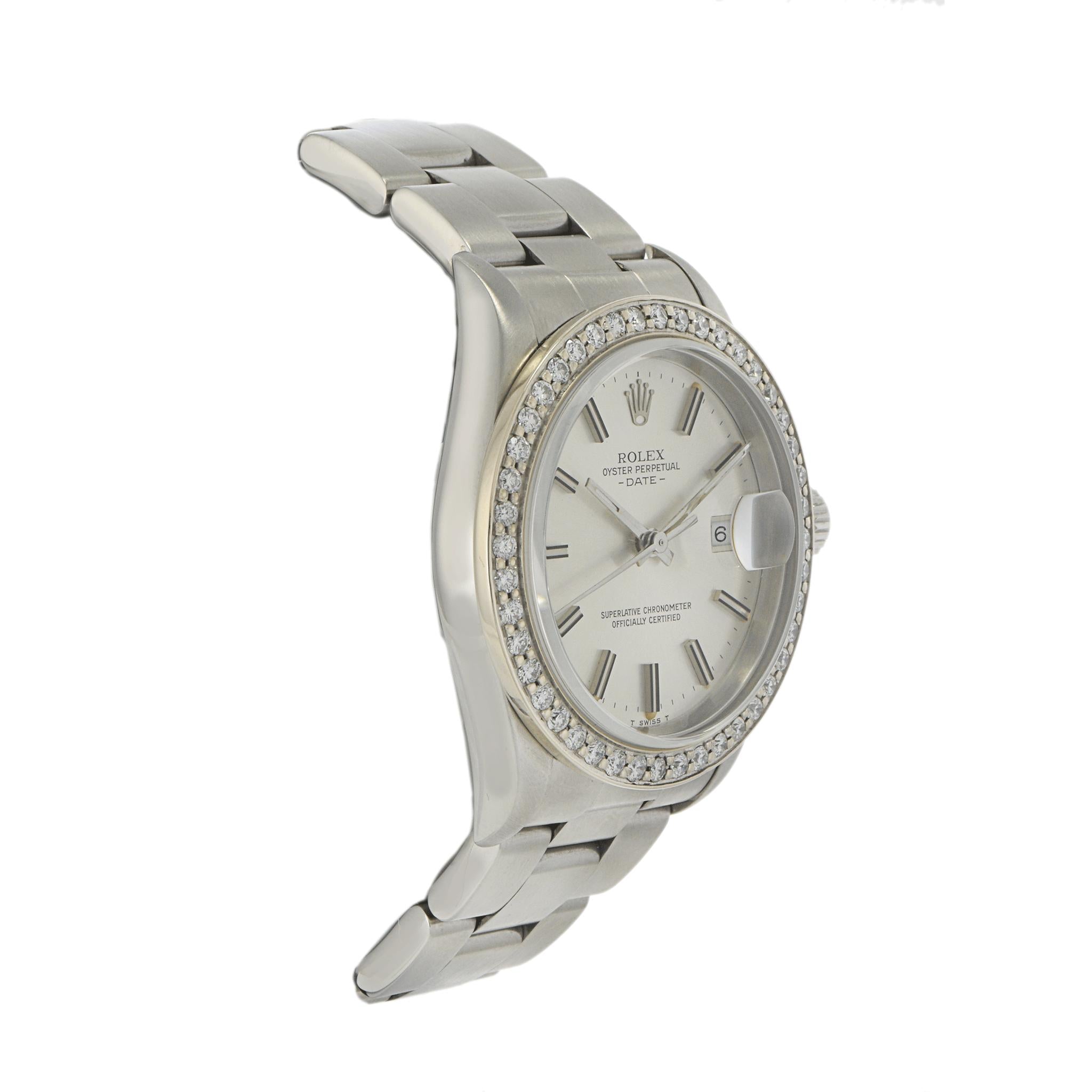 Rolex Oyster Perpetual Date Custom Diamond Bezel 15210