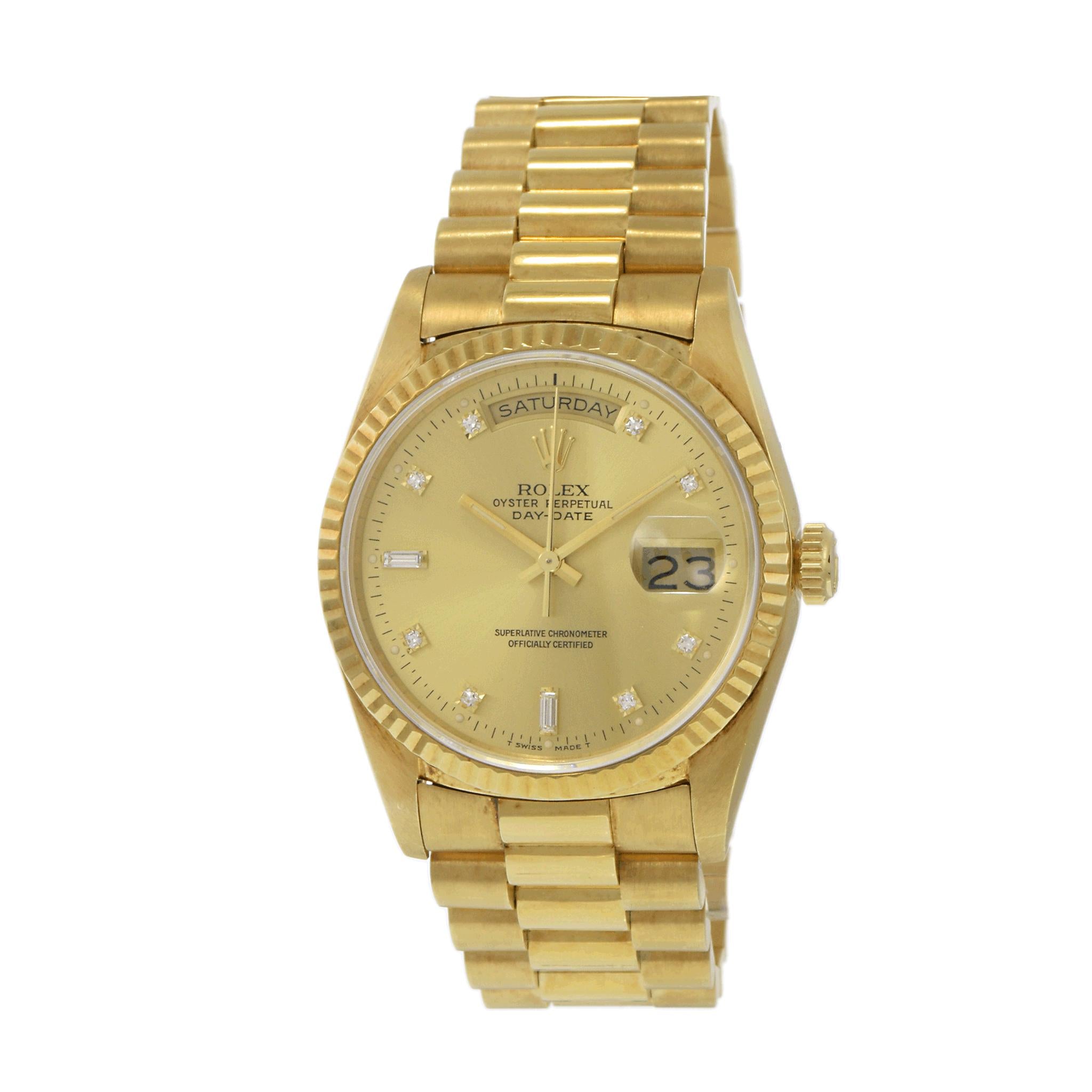 Rolex Day-Date 18238 18KT Yellow Gold Factory Champagne Diamond Dial