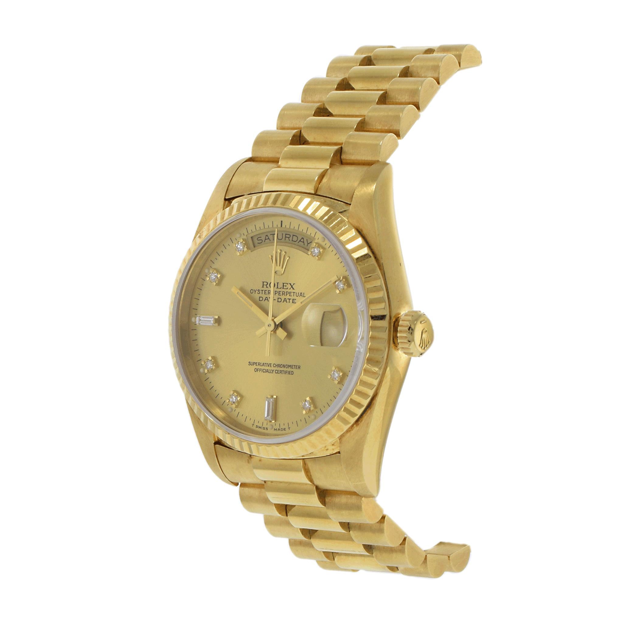 Rolex Day-Date 18238 18KT Yellow Gold Factory Champagne Diamond Dial