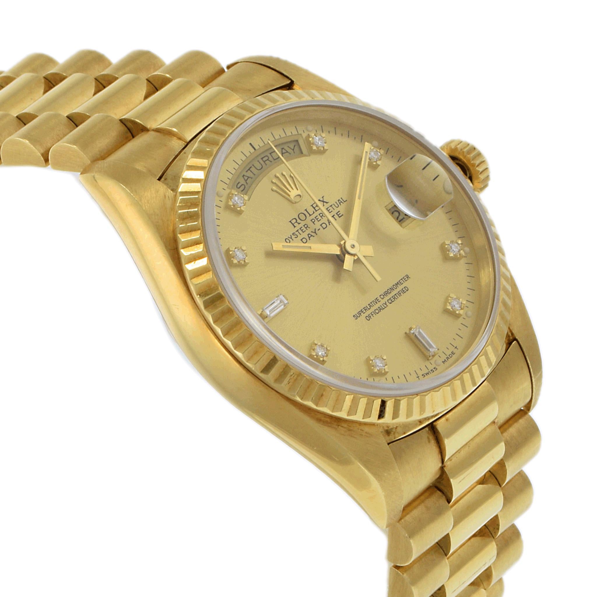 Rolex Day-Date 18238 18KT Yellow Gold Factory Champagne Diamond Dial