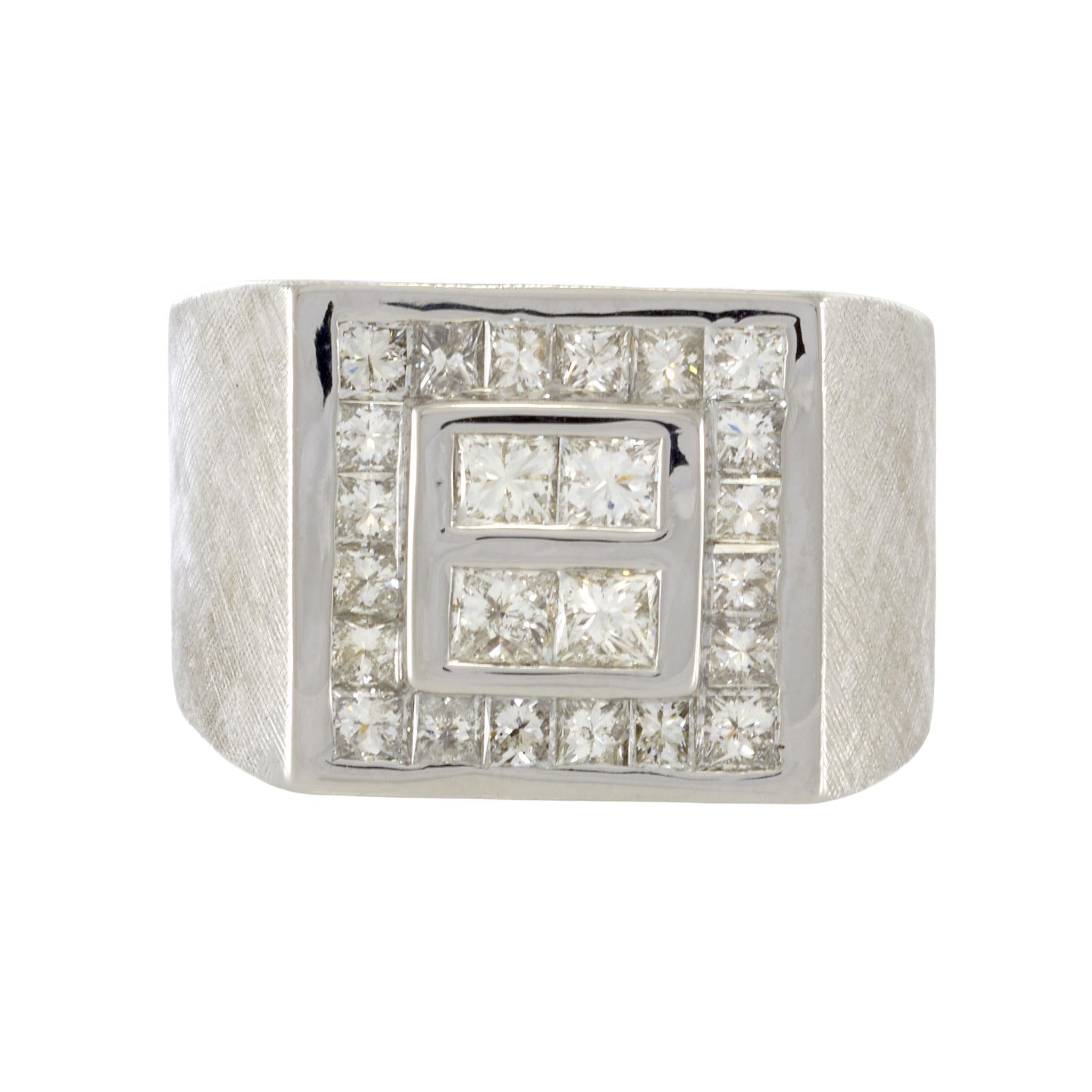 18KT White Gold Princess Cut Diamond Signet Ring 2.60CT-TW