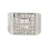 18KT White Gold Princess Cut Diamond Signet Ring 2.60CT-TW
