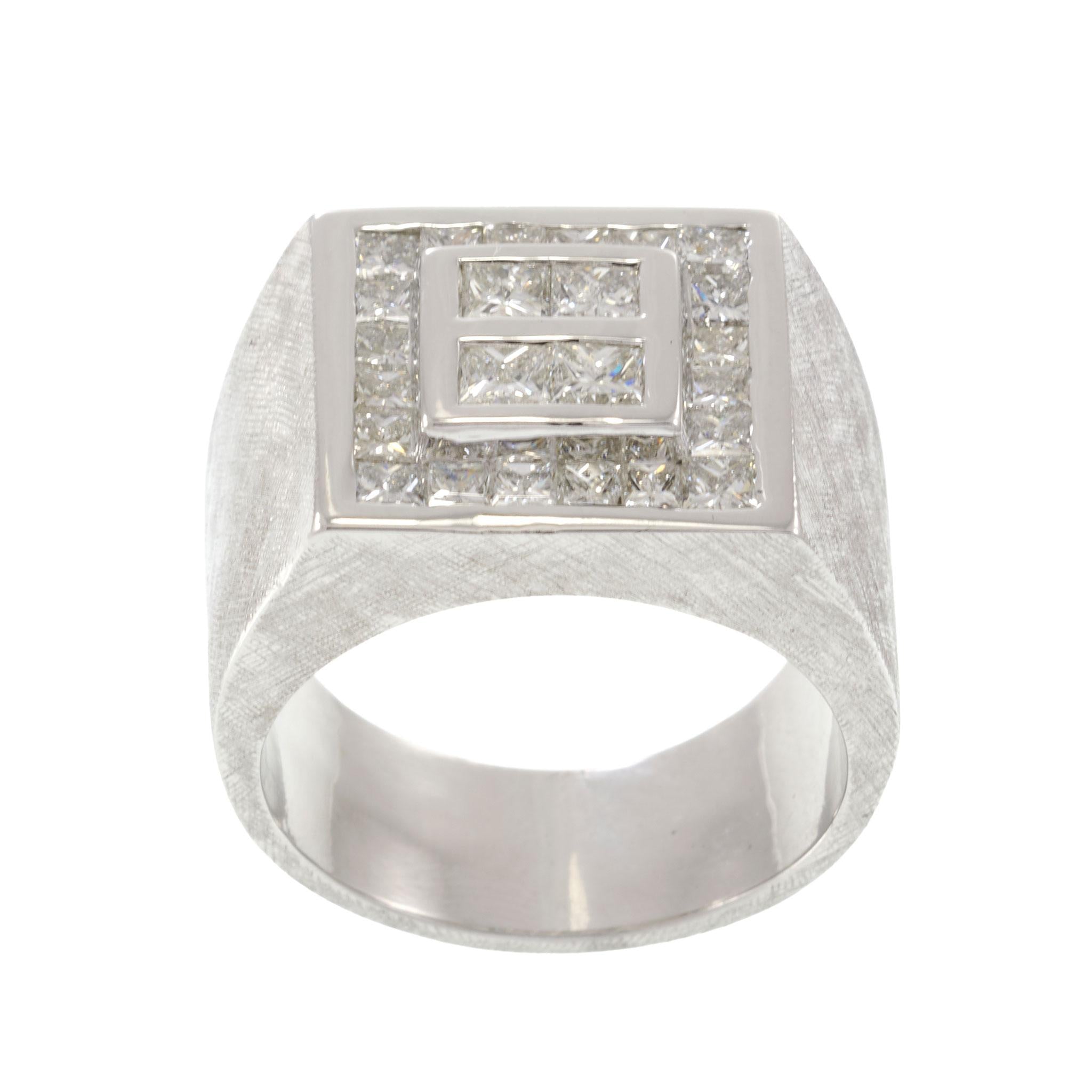 18KT White Gold Princess Cut Diamond Signet Ring 2.60CT-TW