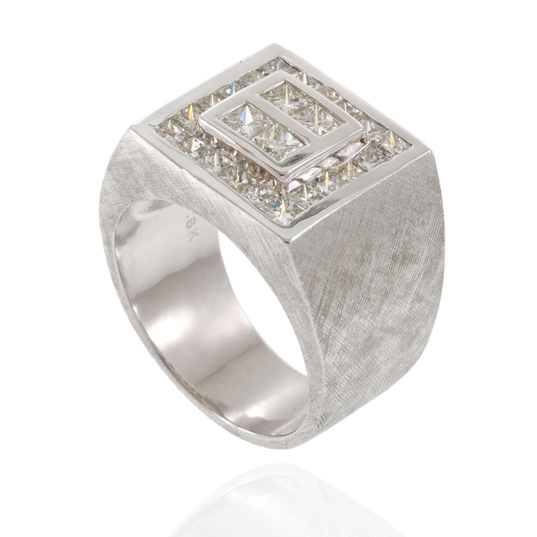 18KT White Gold Princess Cut Diamond Signet Ring 2.60CT-TW