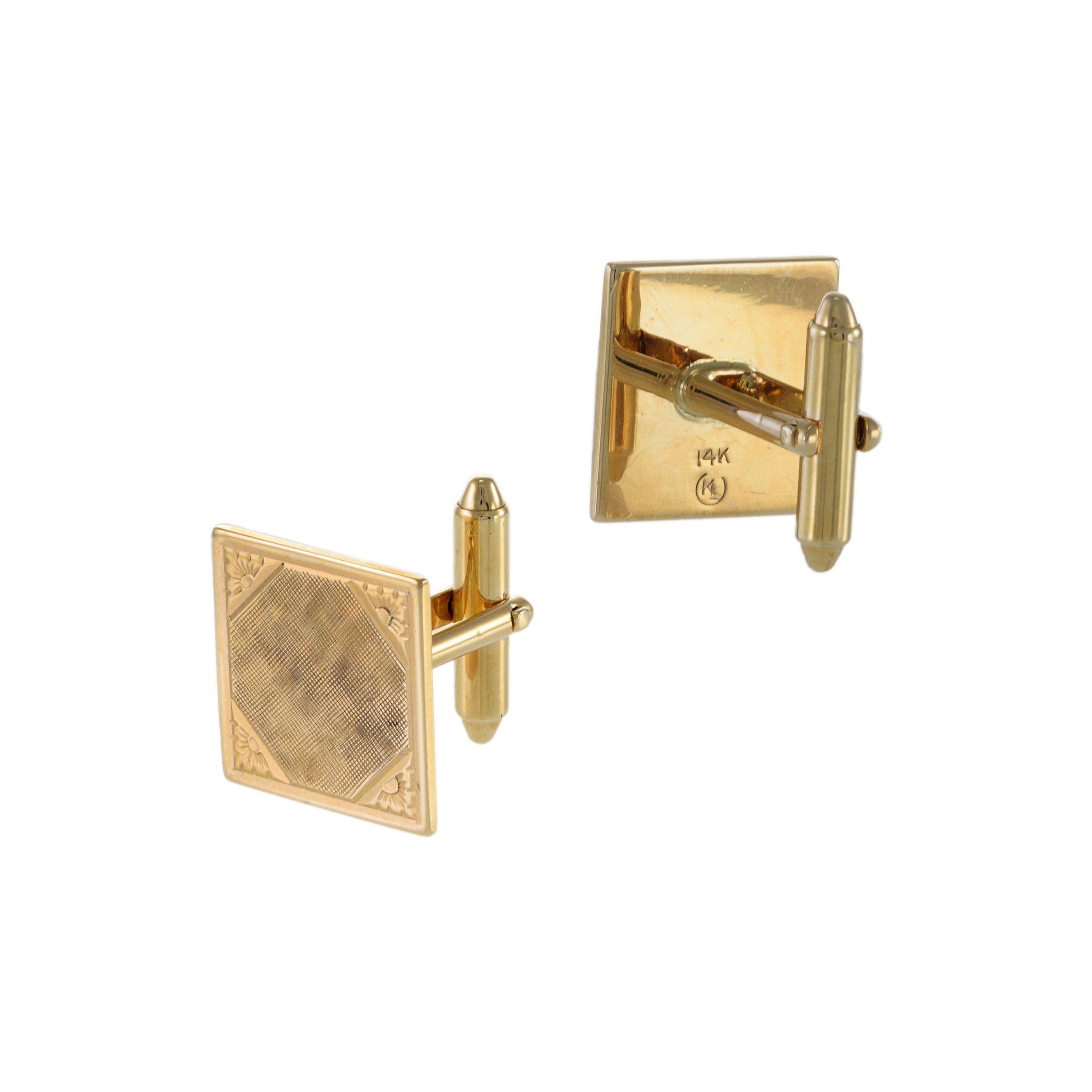 Square 14KT Yellow Gold Brushed Vintage Cufflinks